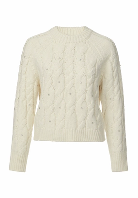 Cozy Knit Piece Magari Women's Long Sleeve Crewneck Cable Sweater in Ivory - SW0030H