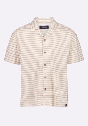 Reversible design Koddy Men's Short-Sleeve Striped Jersey Button-Up Relaxed Fit Shirt, Woodsmoke - BM24599