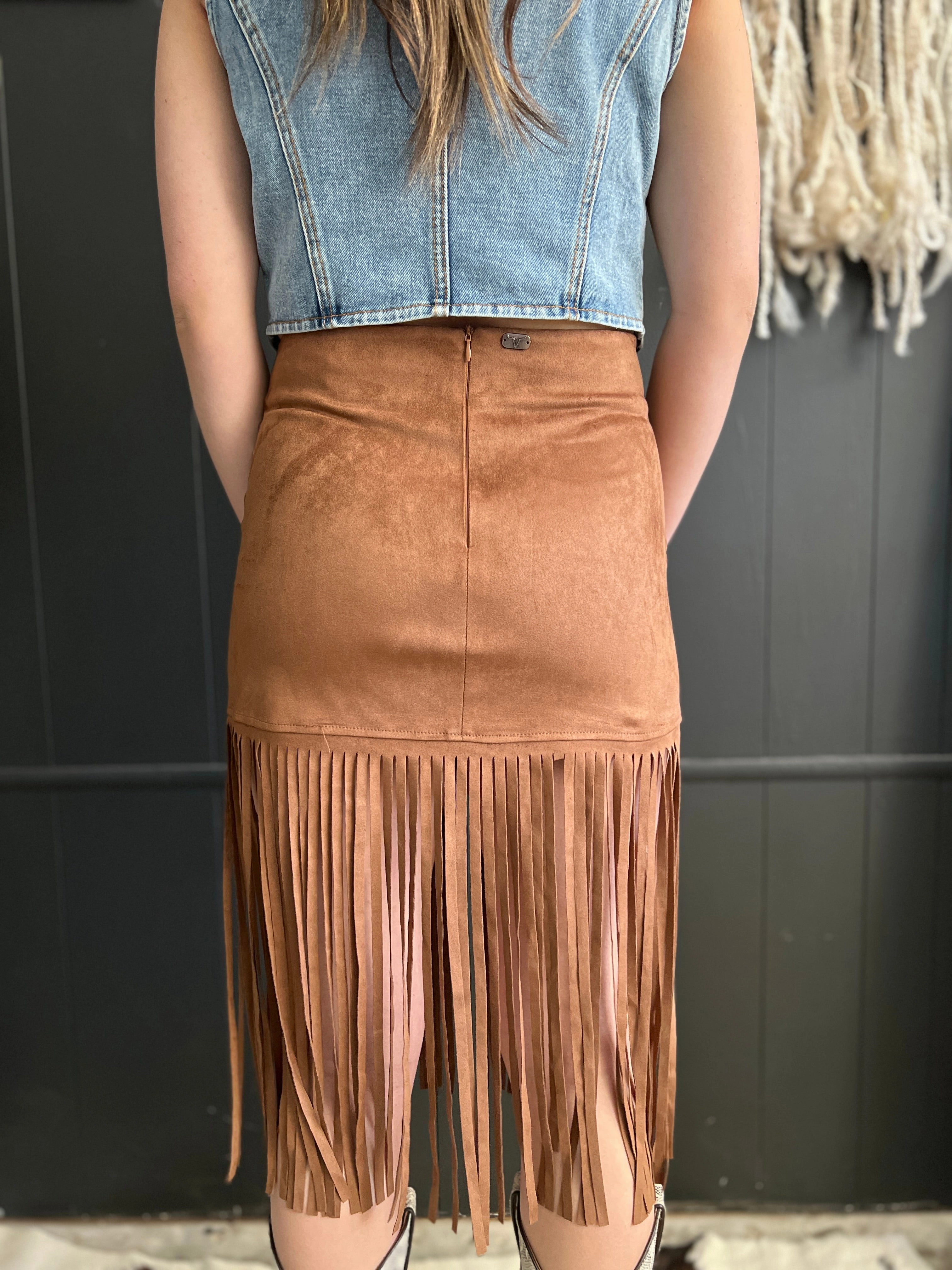 Anti Static Finish QuickReleaseBuckle L&B Brown Western Boot Stitch Embroidered Studded Suede Fringe Skirt