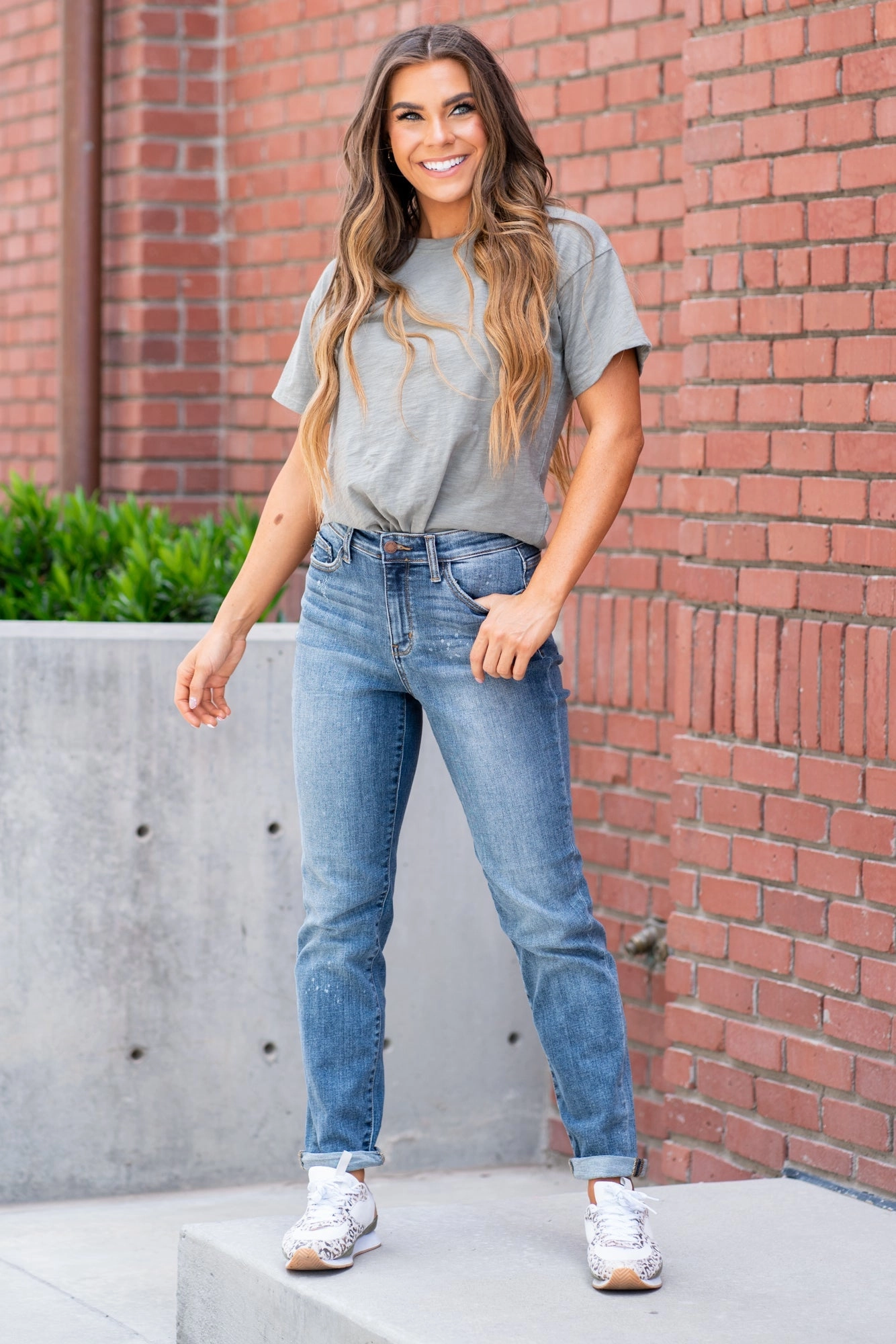 Casual Element Lander High Waist Bleach Splash Boyfriend Regular & Plus Sizes