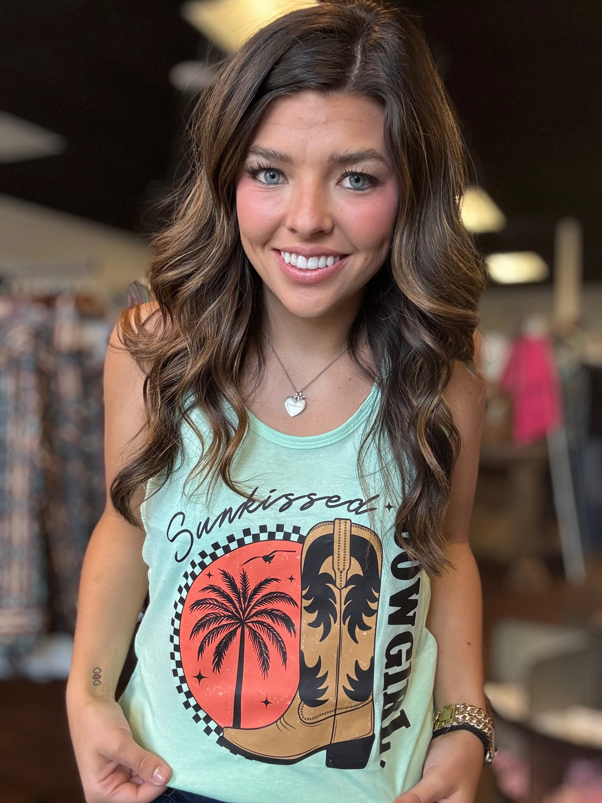 Sunkissed Cowgirl Graphic Racerback Tank* Comfortable Design