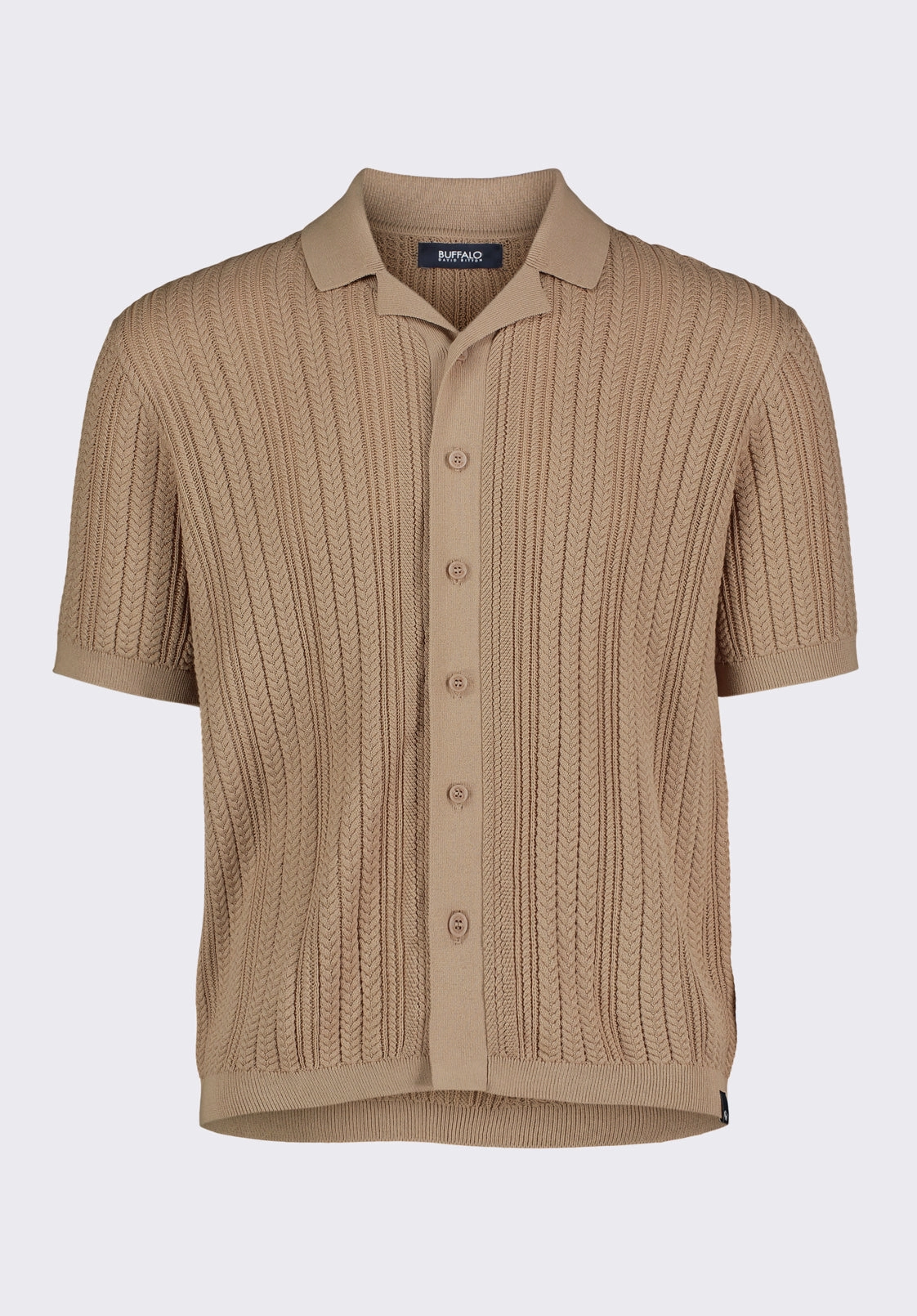 Wasko Men's Short-Sleeve Button-Up Sweater Shirt, Tuffet Beige - BM24540 Odor Resistant