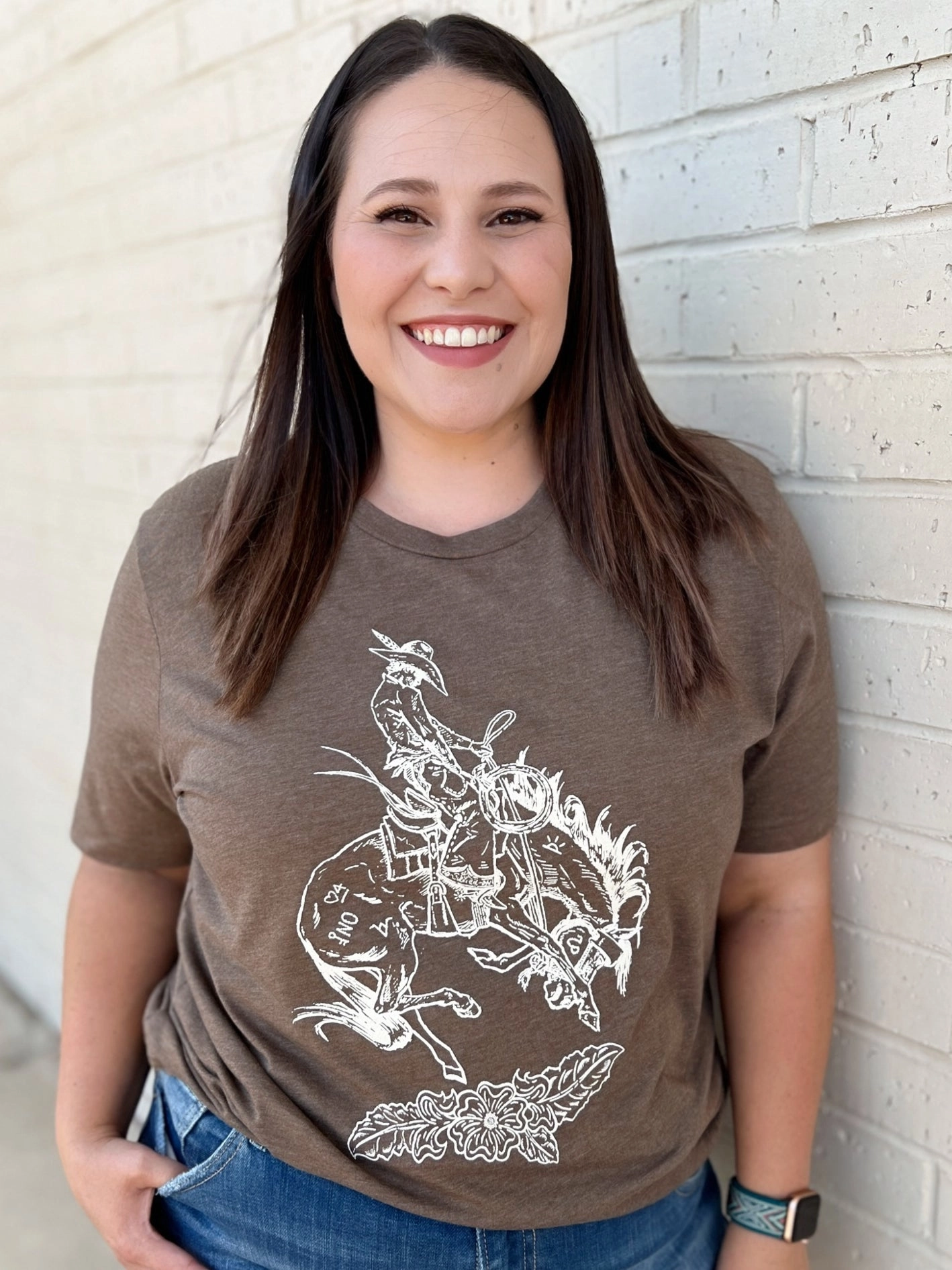 ButterSoftTexture Cool and Breezy PLUS Sterling Kreek Buckin Bronc Brown Tee