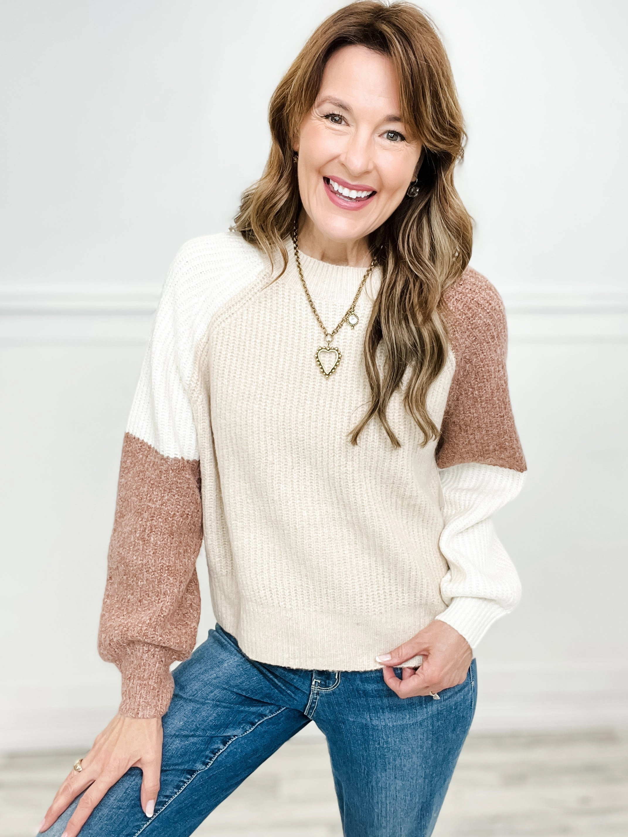 Soft Layering Color Block Pullover Long Sleeve Raglan Sweater