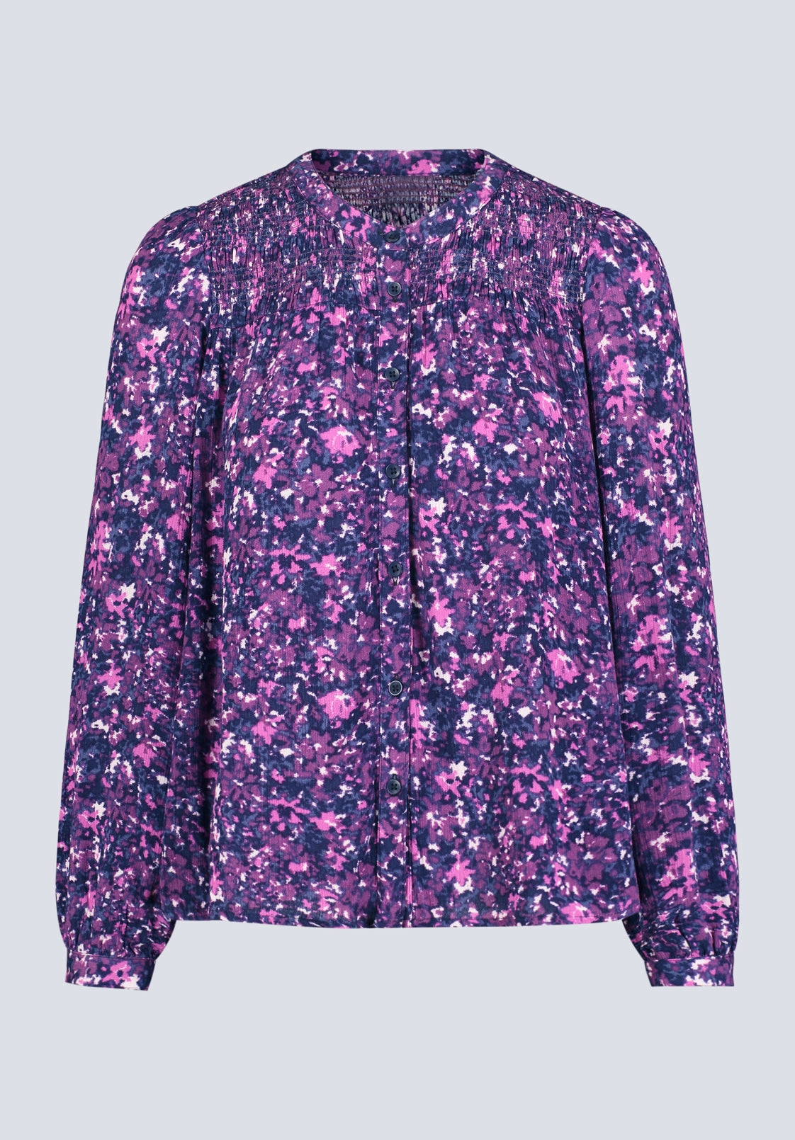 Reinforced Elbow Patches Zosia Women's Floral Print Smocked Blouse, Purple - WT0130H