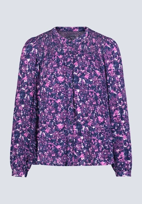 Reinforced Elbow Patches Zosia Women's Floral Print Smocked Blouse, Purple - WT0130H