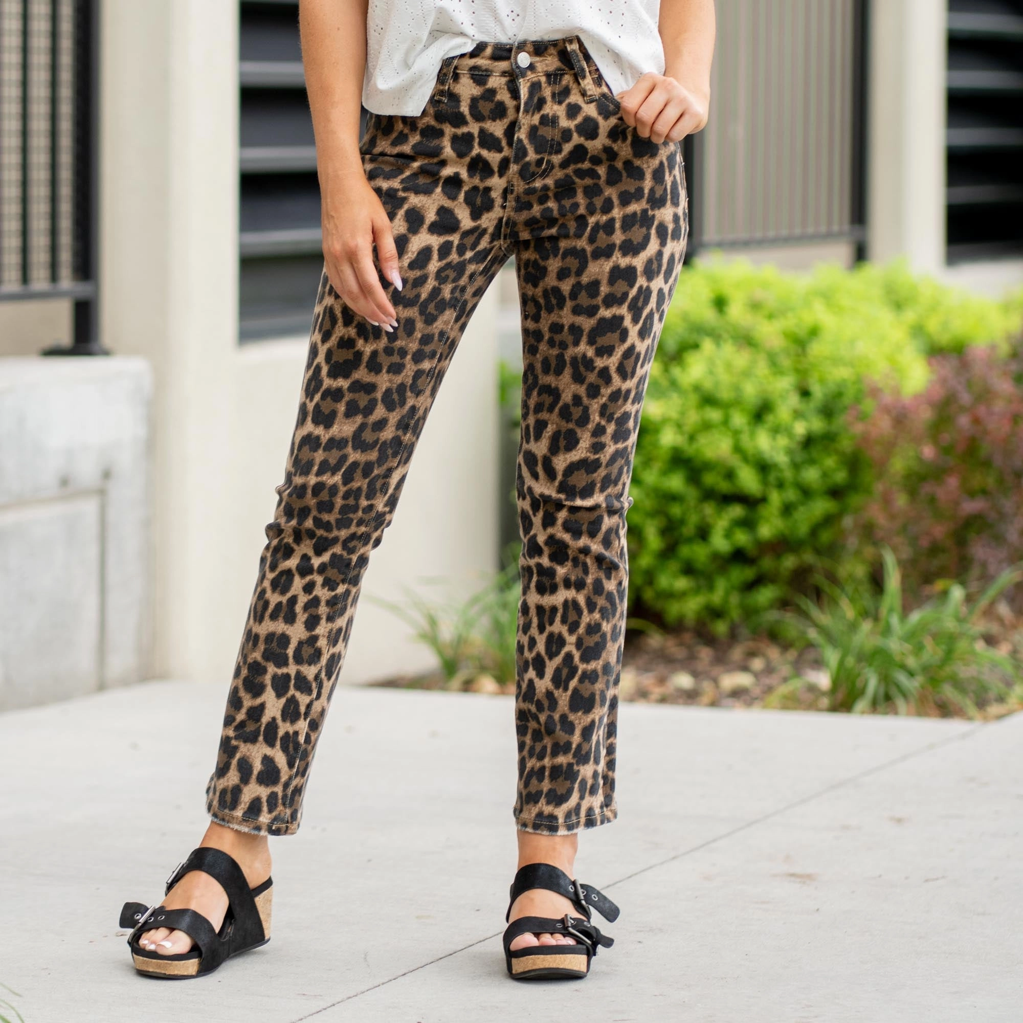 Leopard High Rise Leopard Print Kick Flare Jeans Double Layered Knees Soft Sustainable