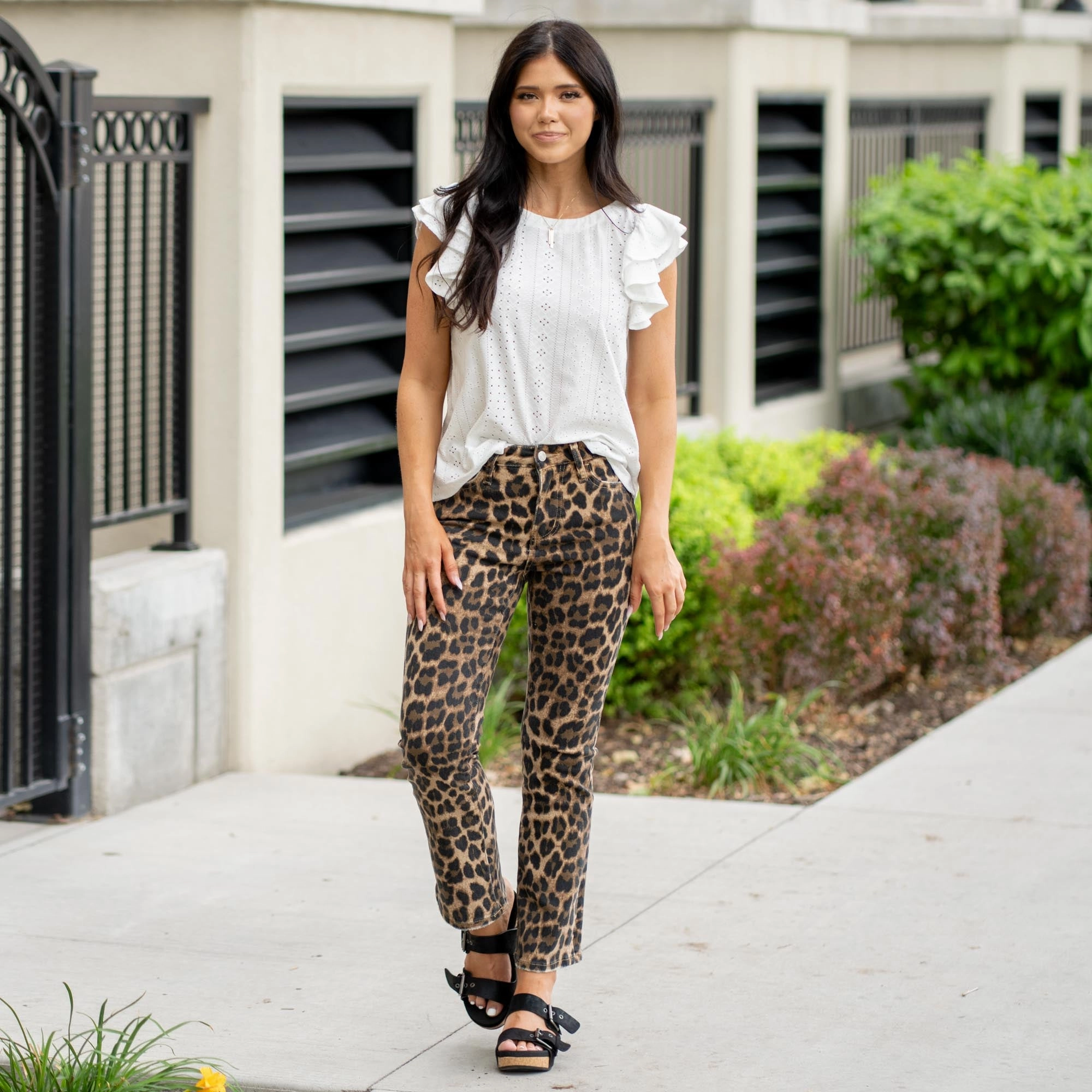 Beach Day Minimalist Style Youth Style Quick Matchup Leopard High Rise Leopard Print Kick Flare Jeans
