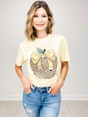 Light Reflective Printing Layered Shoulder Leopard Print Apple Graphic Tee