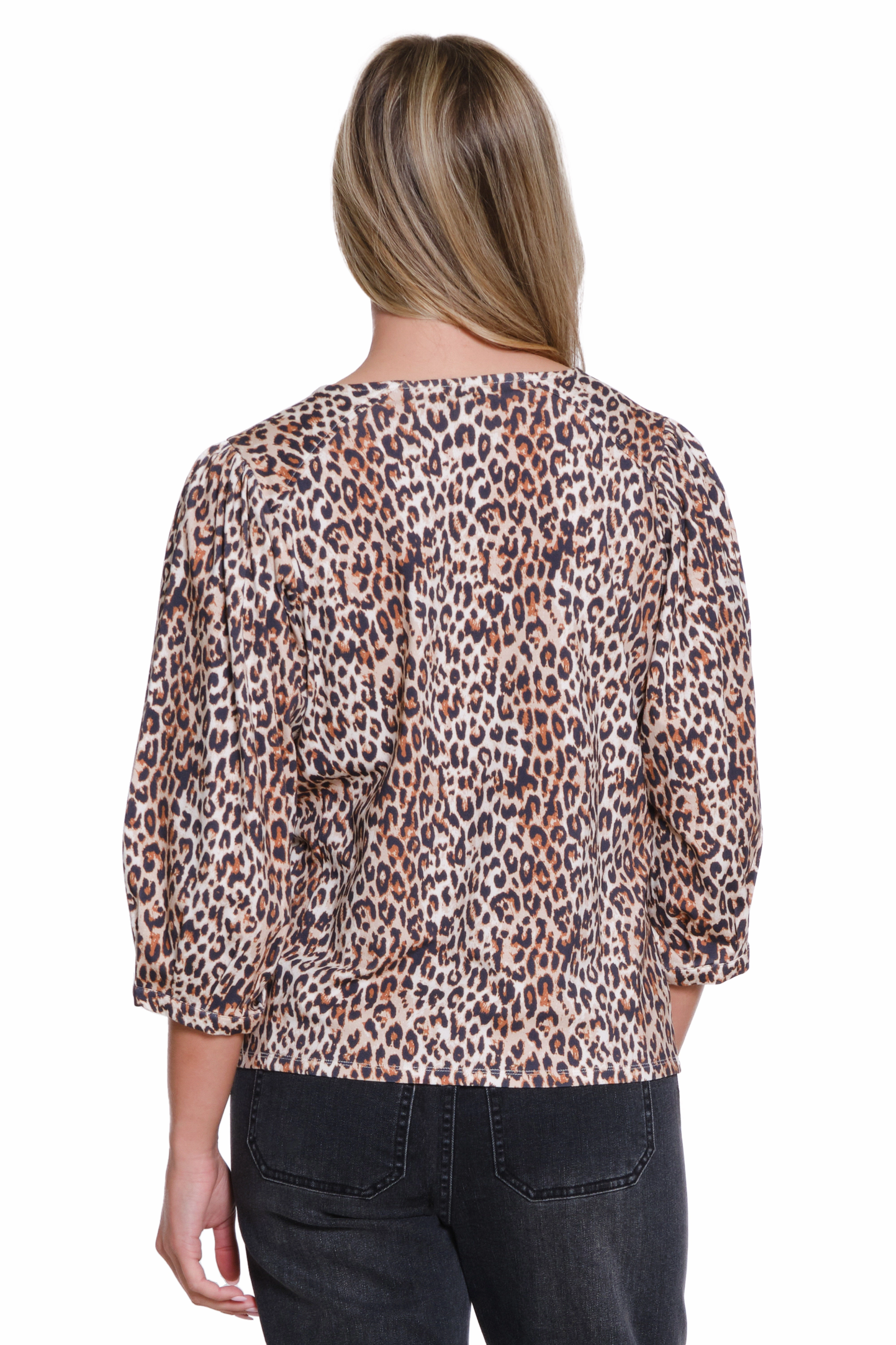 MidweightKnit QuickRelease Fastener Leopard Print Puff Sleeve Knit Top - Multi
