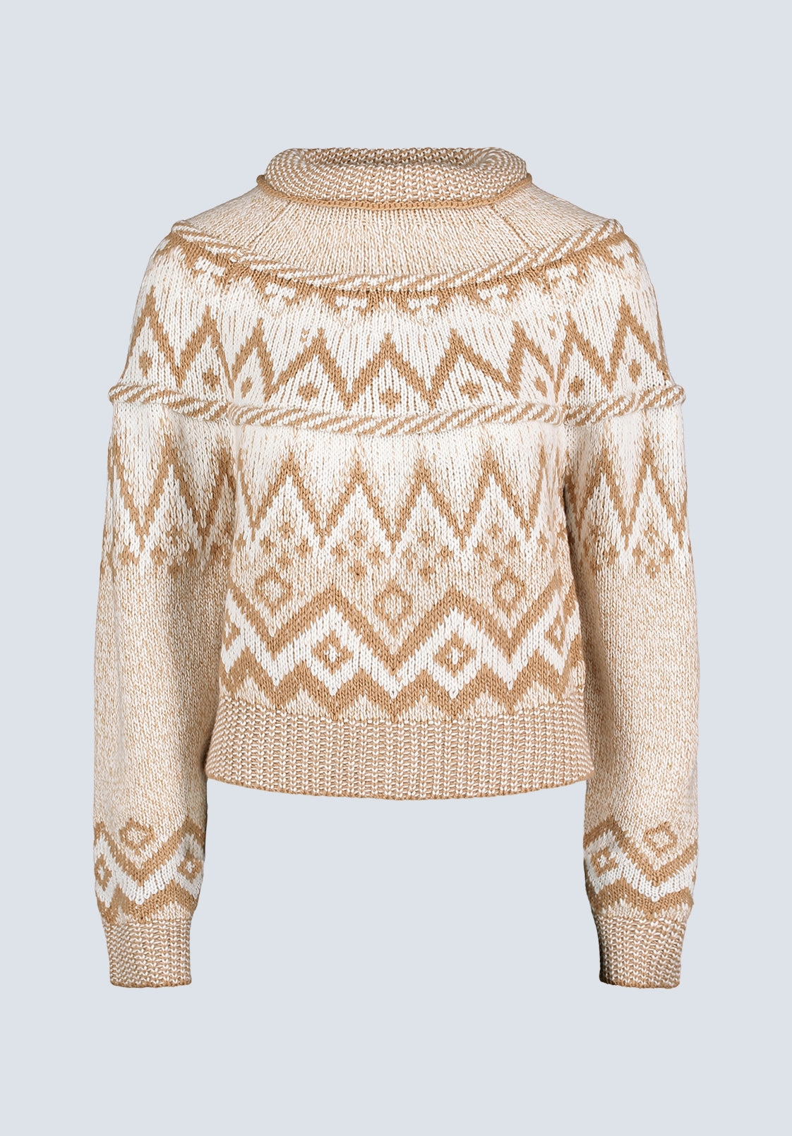 Lesina Women's Fair Isle Knit Pullover Sweater, Beige & Camel - SW0088F Urban Comfort Textured Knit