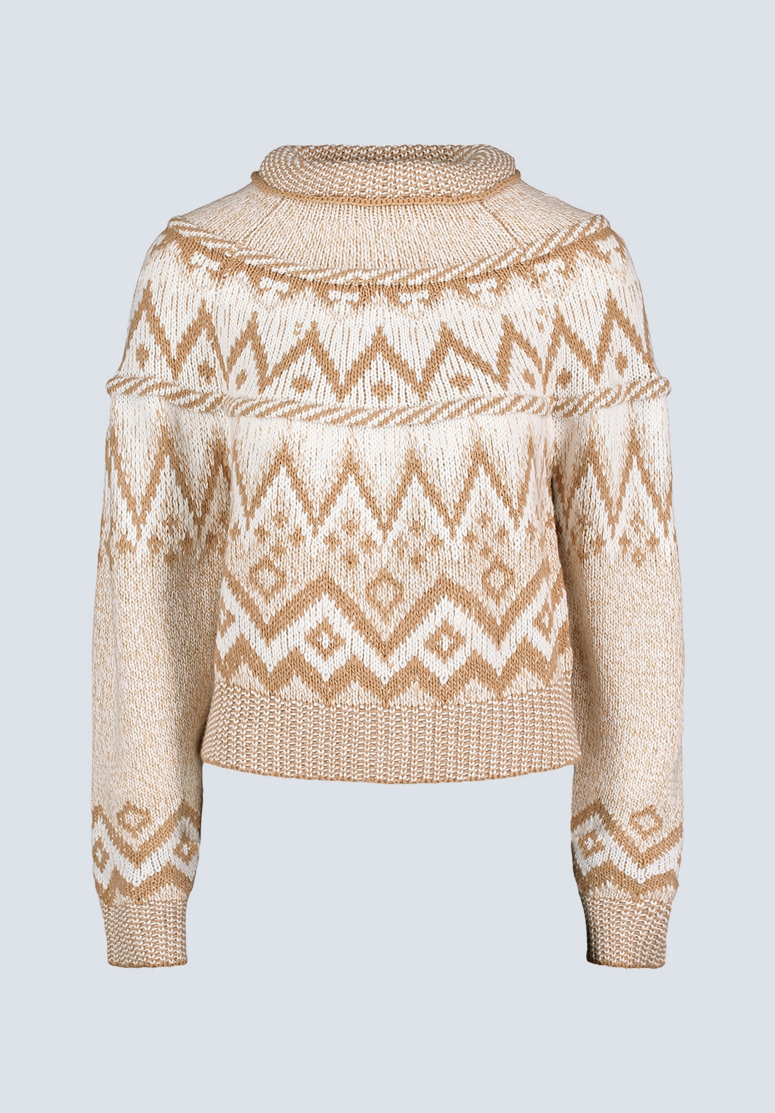 Lesina Women's Fair Isle Knit Pullover Sweater, Beige & Camel - SW0088F All Day Wear