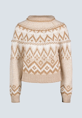 Lesina Women's Fair Isle Knit Pullover Sweater, Beige & Camel - SW0088F Quick Layer