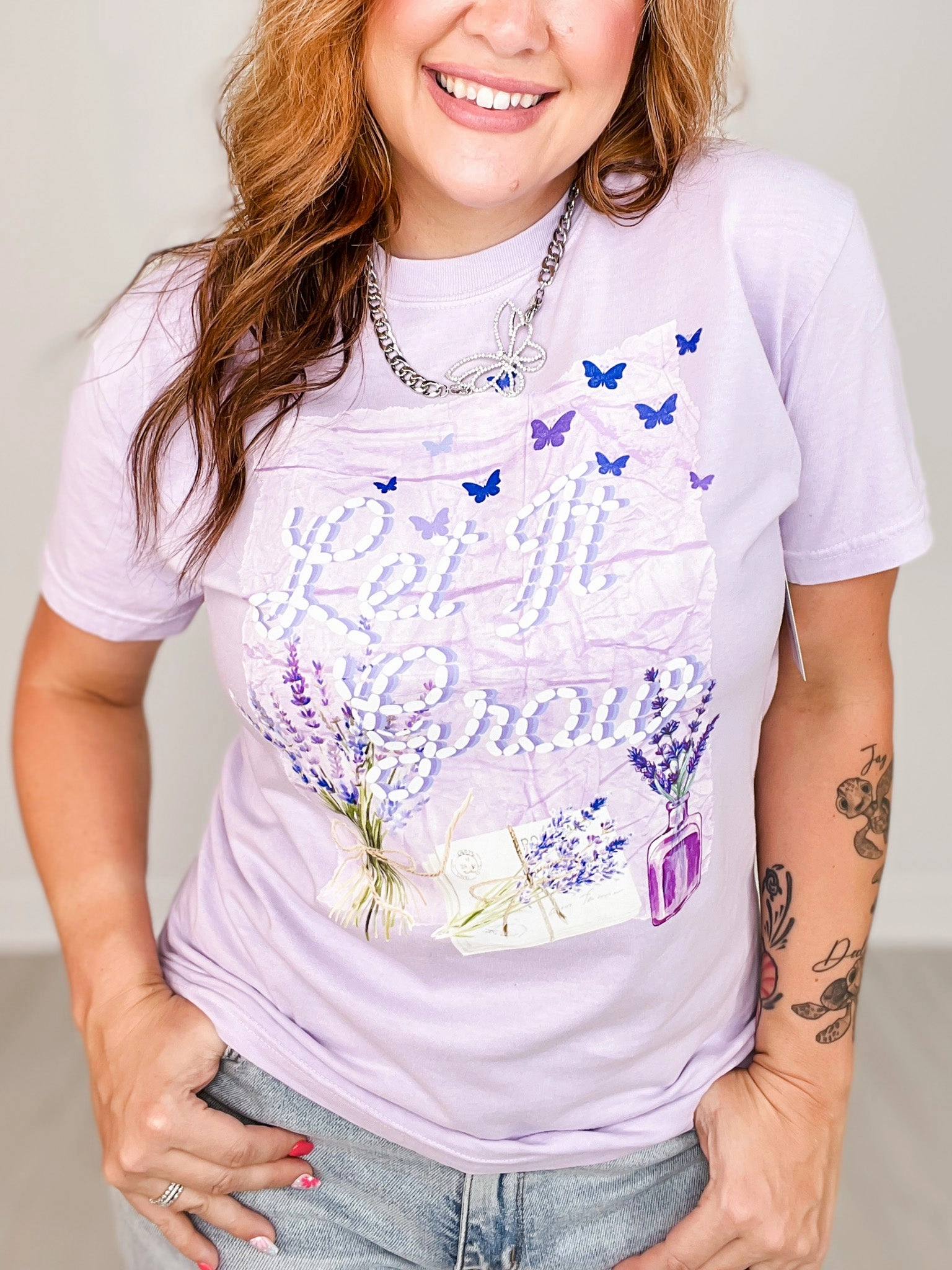 Let It Grow Lavender Graphic Tee Reflective Accent Stripes