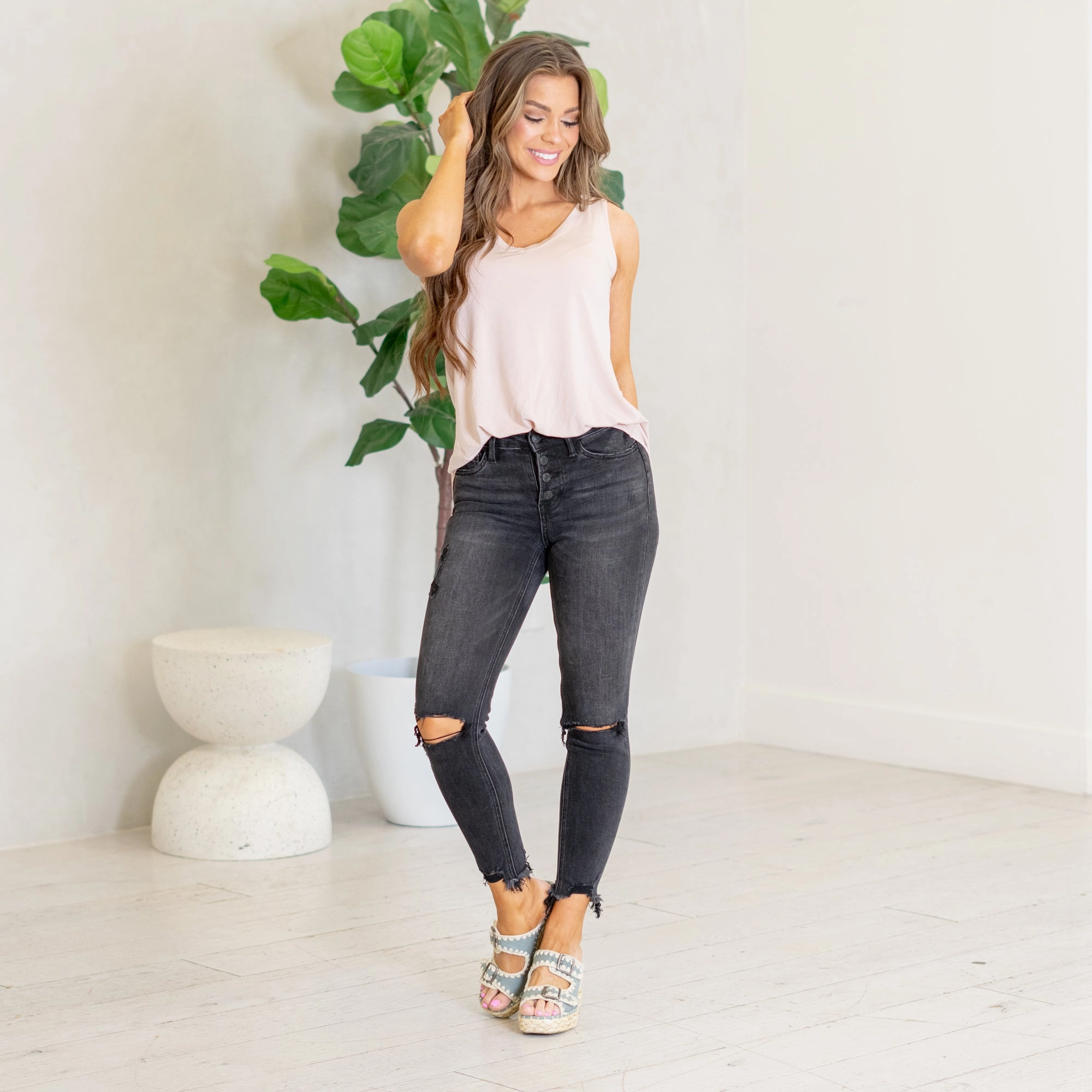 VERVET Night Reflection High Rise Button Fly Skinny Regular & Plus Sizes Jeans Black Classic Casual