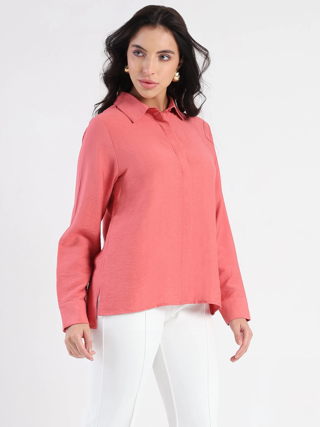 Fitted Silhouette Madame Coral Rayon Blend Shirt