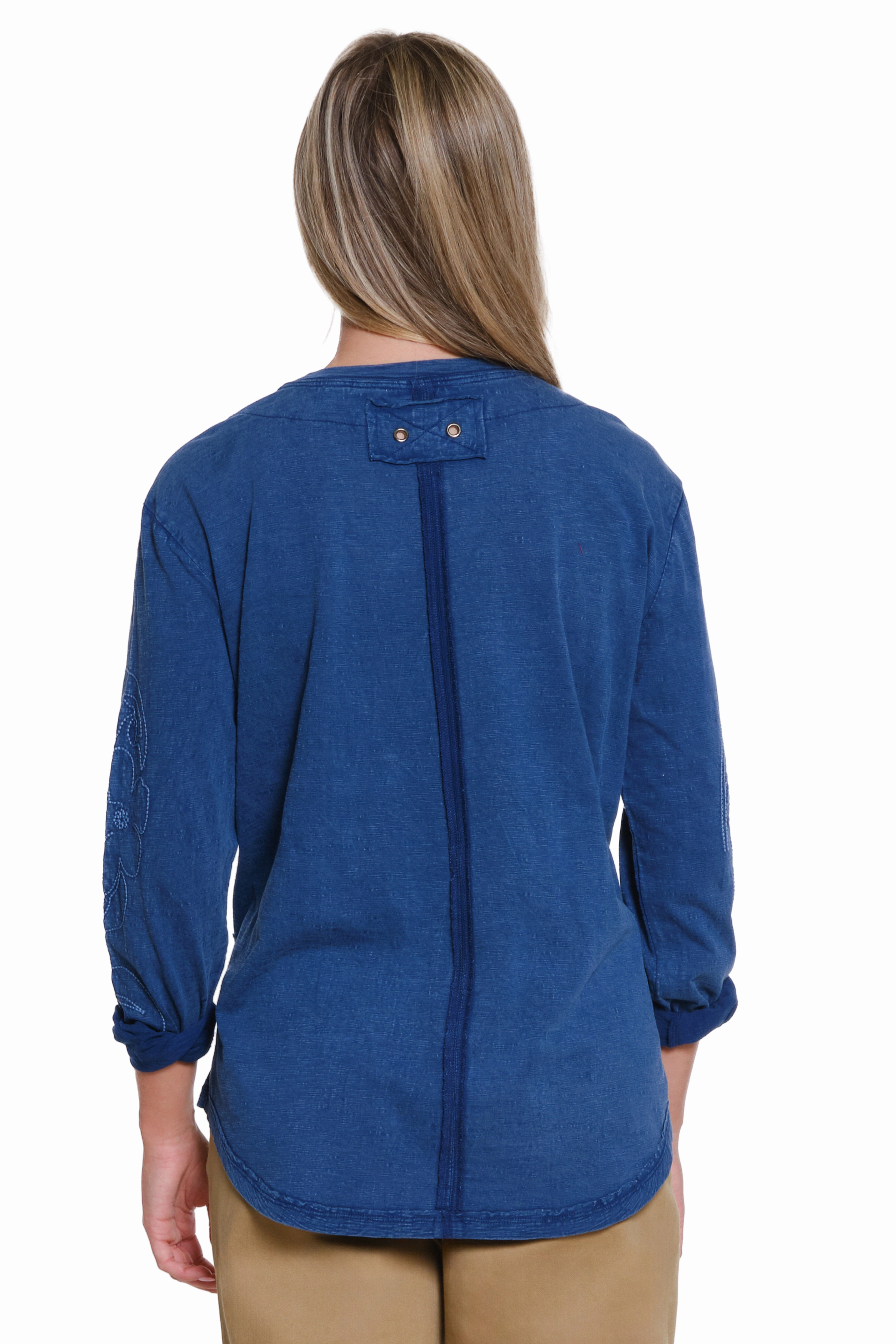 Embroidered Slub Jersey Knit Top - Blue ClassicCrewNeck