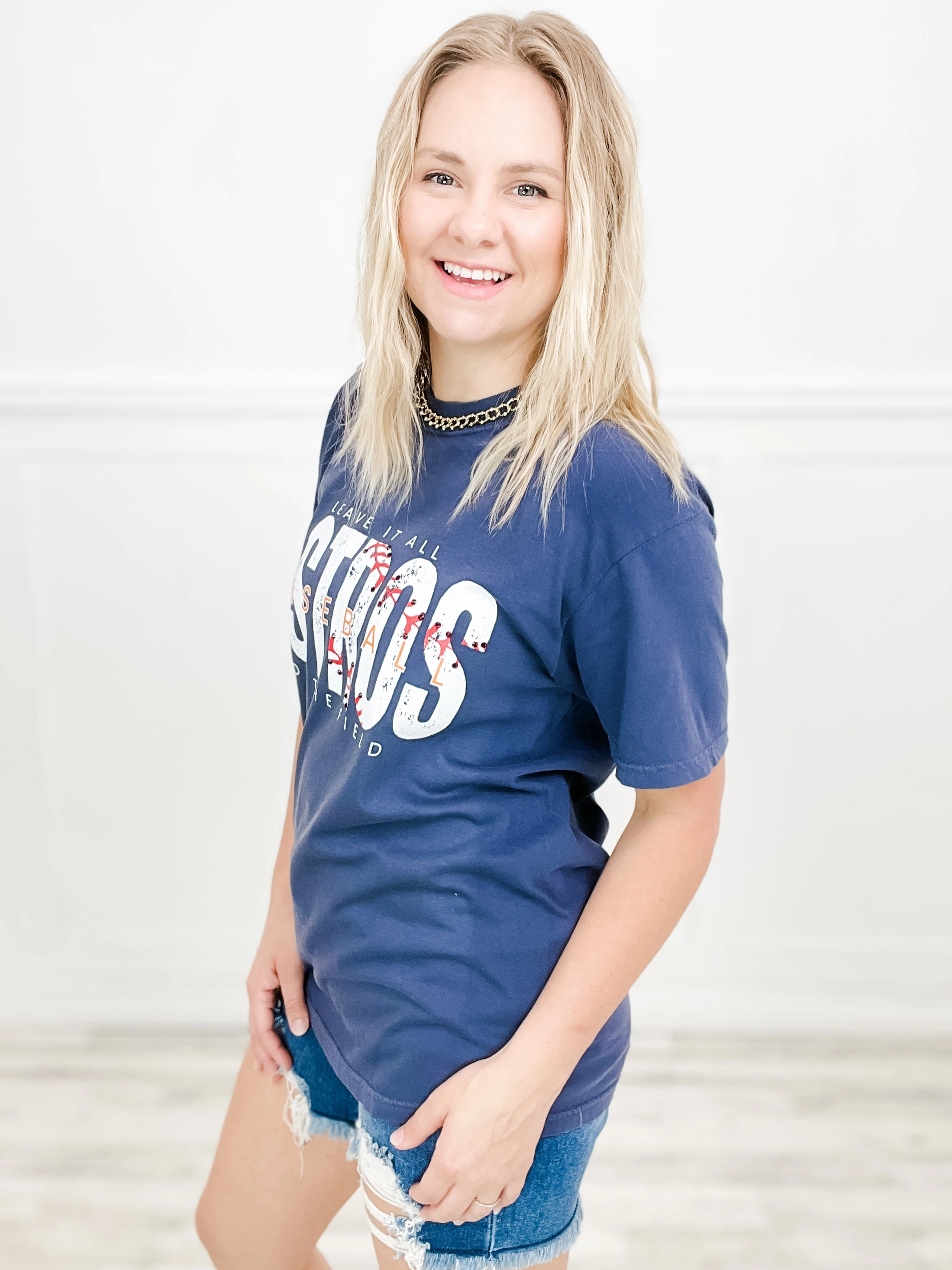 Leave it On The Baseball Field Embellished Graphic Tee FrenchTerryTexture