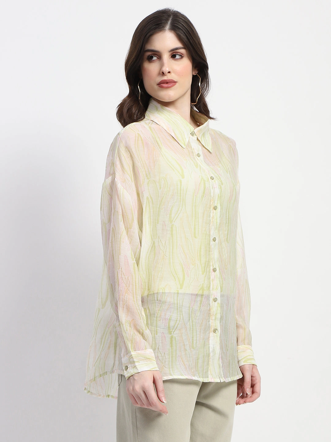 Madame Semi Sheer Abstract Print Lime Shirt Iconic look