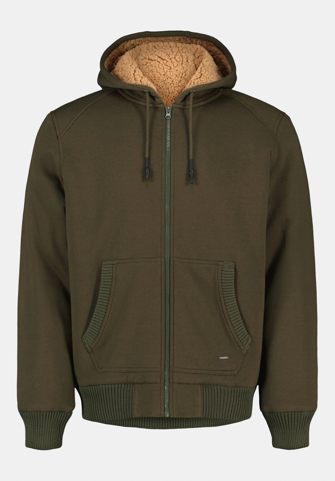 Fasox Men's Relaxed Full-Zip Hooded Jacket with Sherpa Lining, Fern - BM24735 Layered Style Seamless Side Panels