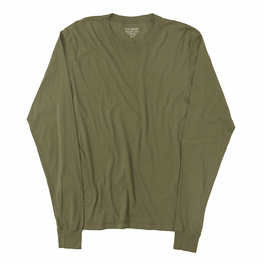 FadeResistant Fade Resistant Finish Long Sleeve Crew Neck Cotton Tee - Olive Green #3091