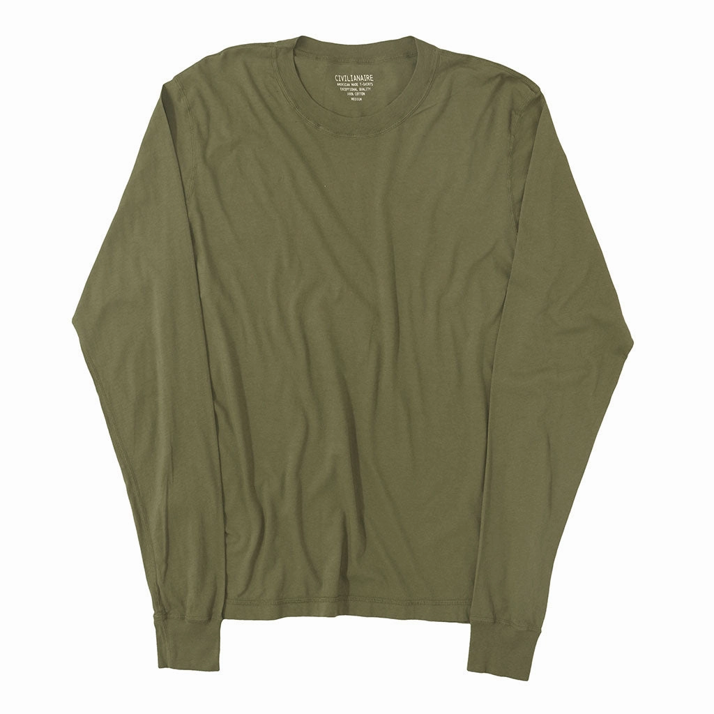 Long Sleeve Crew Neck Cotton Tee - Olive Green #3091 Multi Directional Mobility UPFProtection