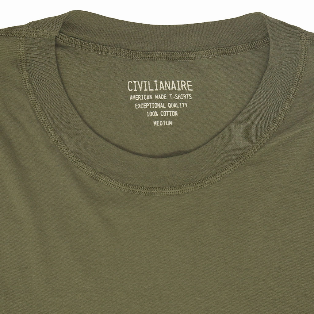 Long Sleeve Crew Neck Cotton Tee - Olive Green #3091 Hypoallergenic Inner Layer Bonded Seam Construction
