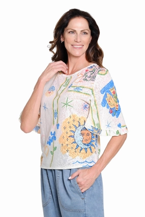 casual top Flutter Sleeve Burnout Jersey T-Shirt - Multi