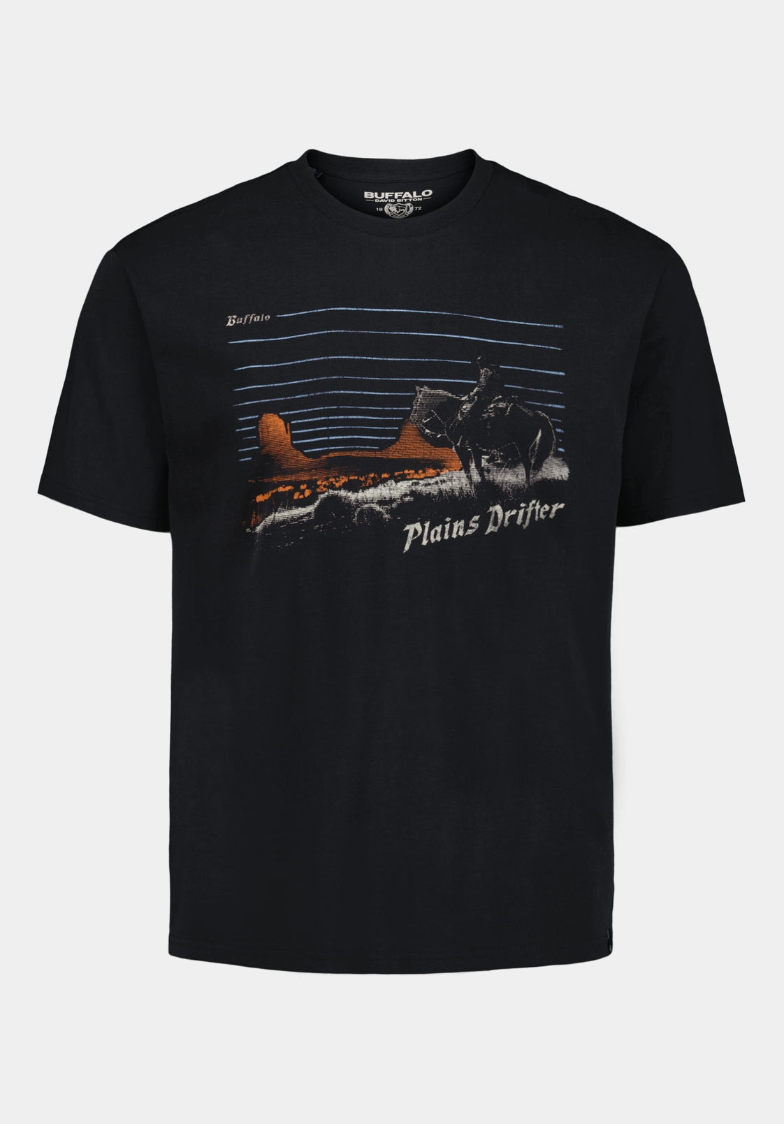 ContrastStitching No Iron Fabric Trystan Men's Graphic T-Shirt with Plains Drifter Print, Black - BM24704