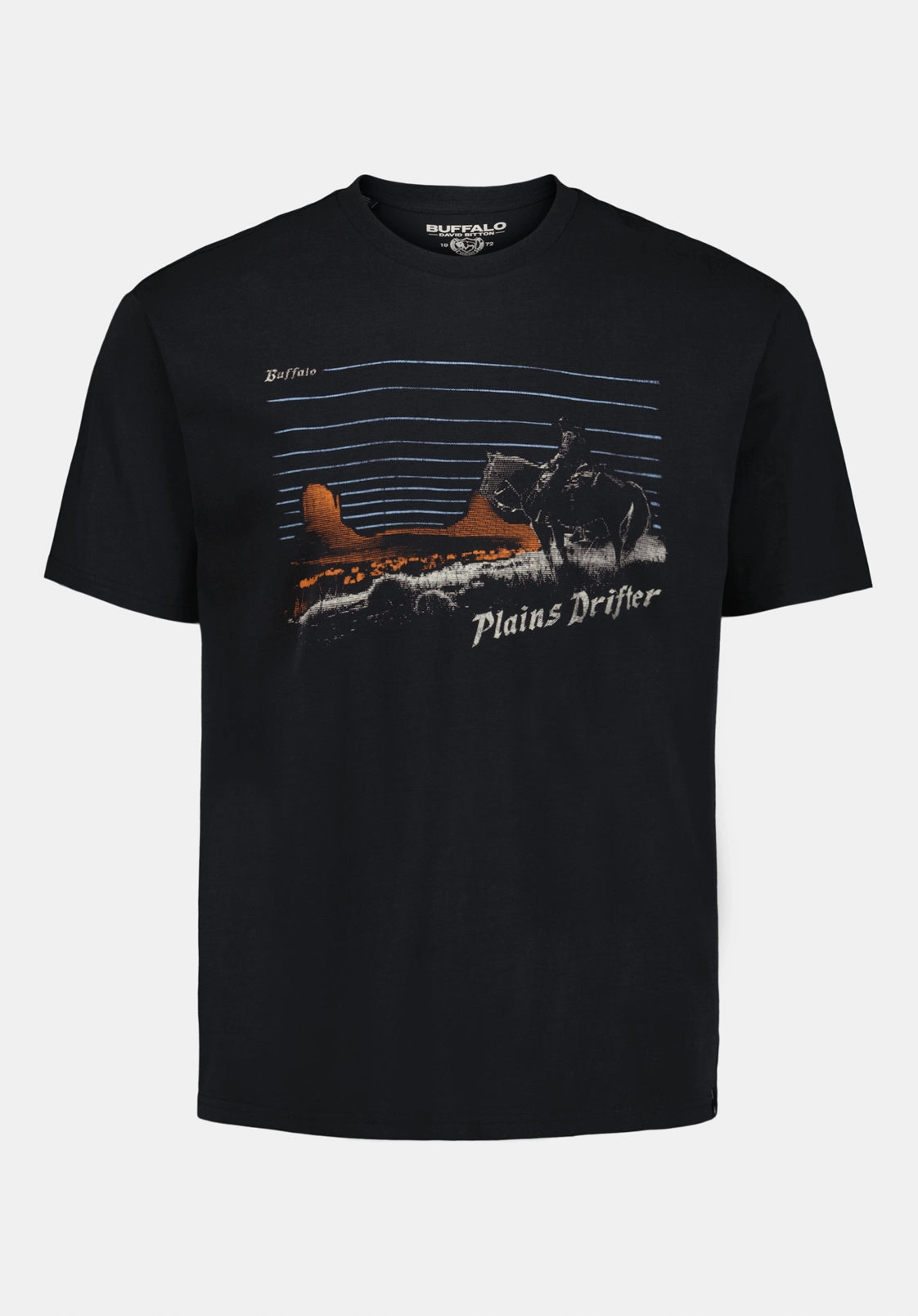 Trystan Men's Graphic T-Shirt with Plains Drifter Print, Black - BM24704 Biodegradable Fiber Blend