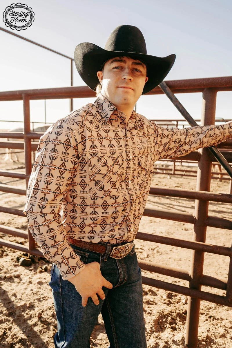 Trendy Look Mens Sitting Bull Button Up