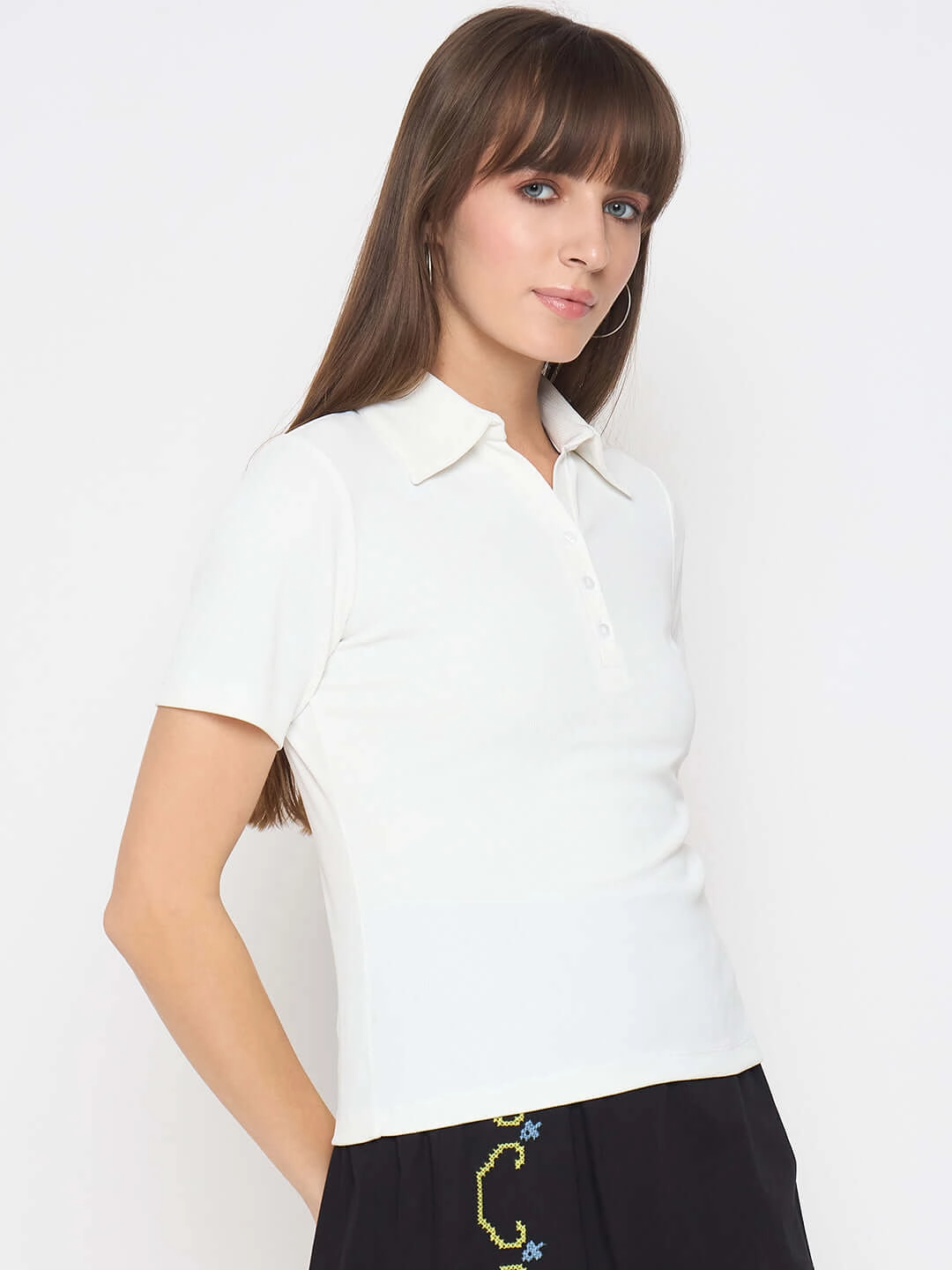 Madame Pique Solid White Polo T-shirt Versatile Base Layer RawEdgedDesign