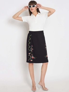 Madame Pique Solid White Polo T-shirt Ribbed Trims Self Fabric Tie Closure