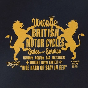 Anti Static Cloth Blend "BRITISH MOTORCYCLES" Short Sleeve Mens Crew Neck Tee - Black Coal