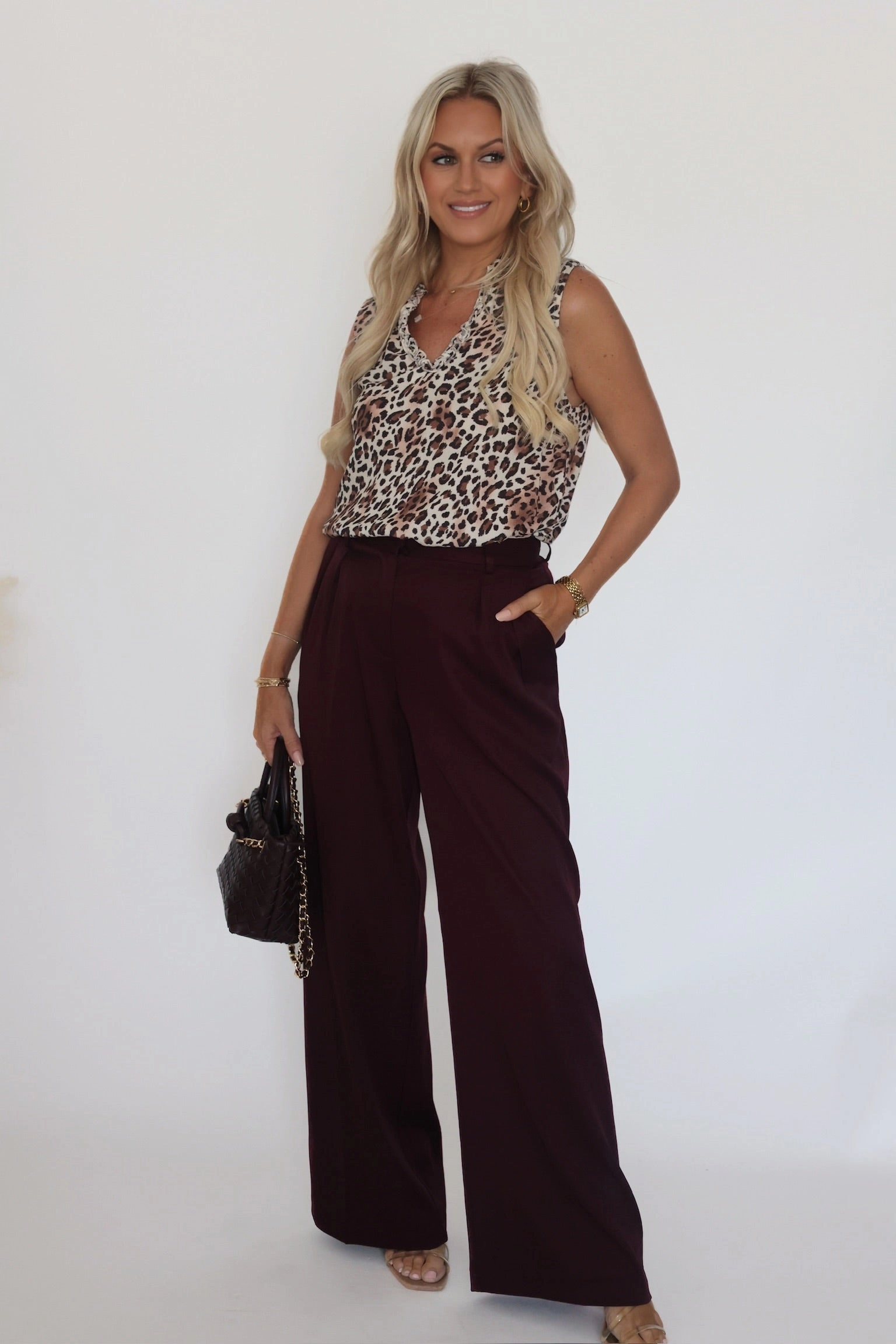 High Density Weave Lilibet Satin Pant - Red Wine