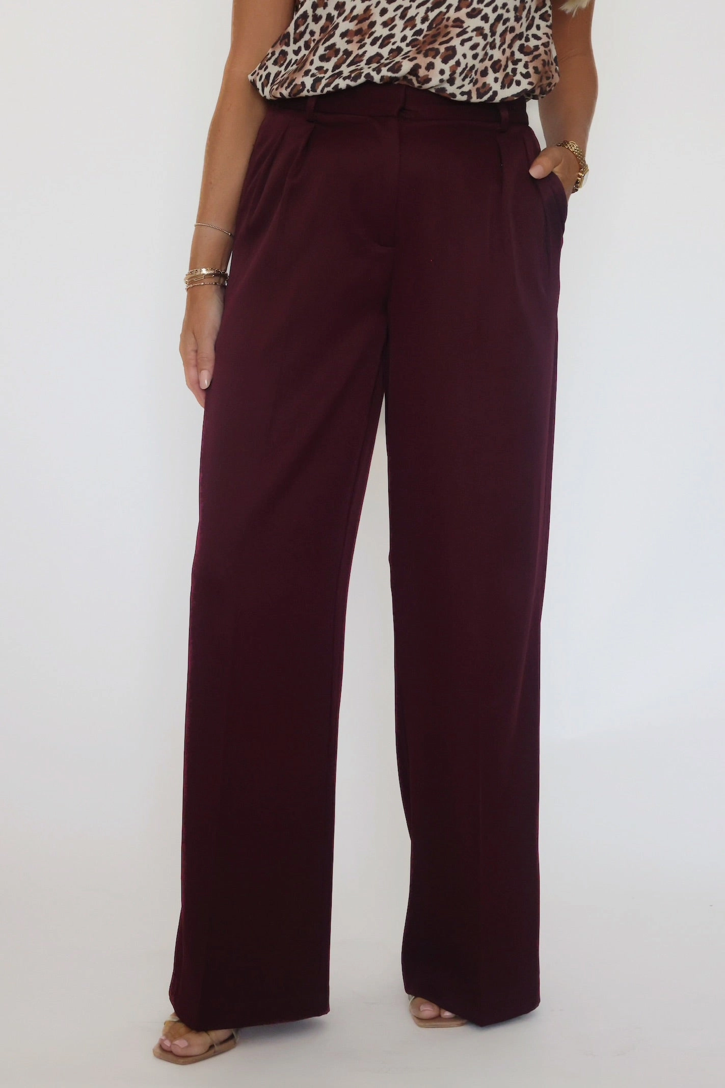 Chic Design SoftCottonBlend Lilibet Satin Pant - Red Wine