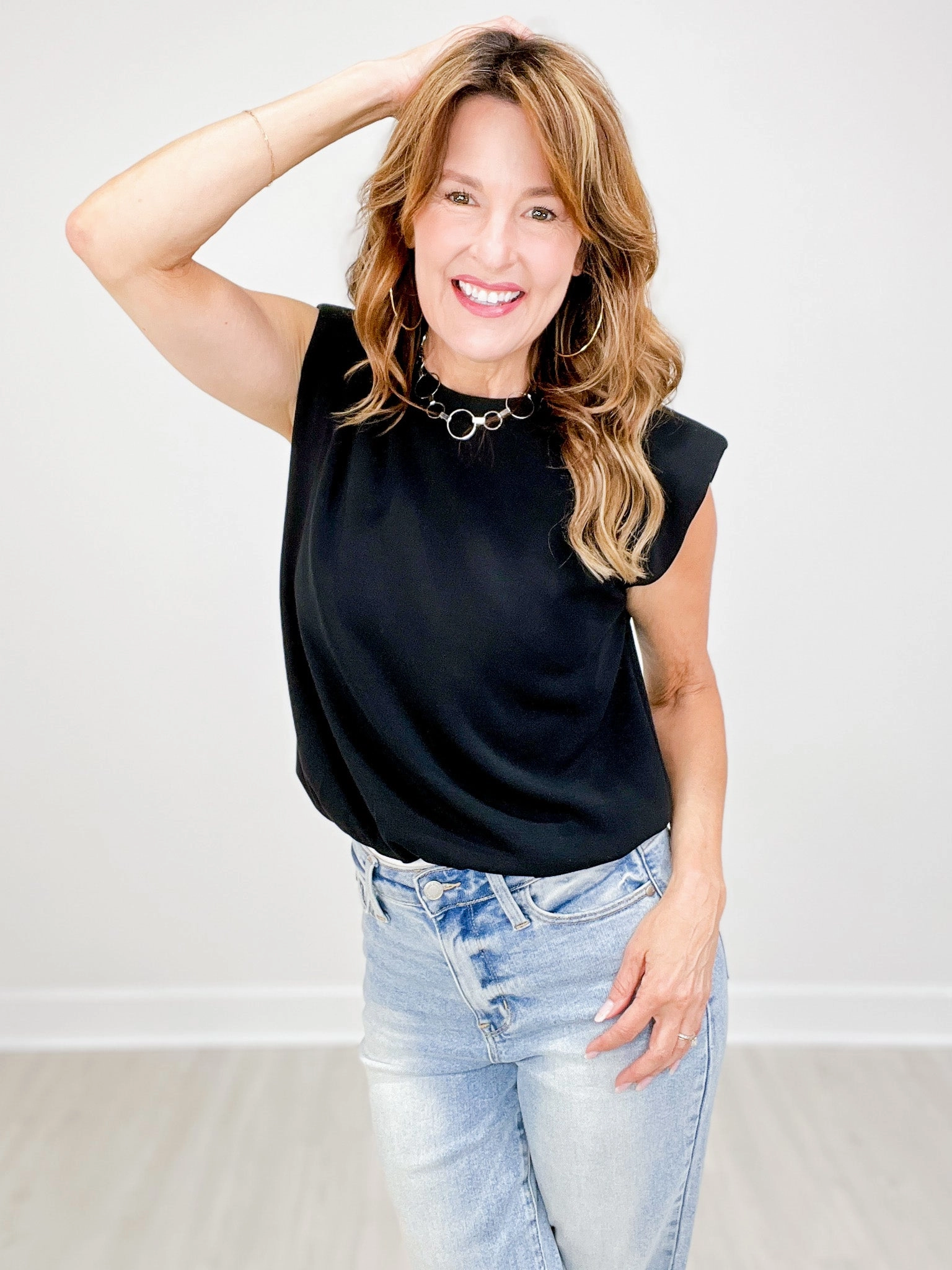 Lined Soft Modal Sleeveless Top with Gathered Waist Sustainable Waterproofing FlexFoamInserts