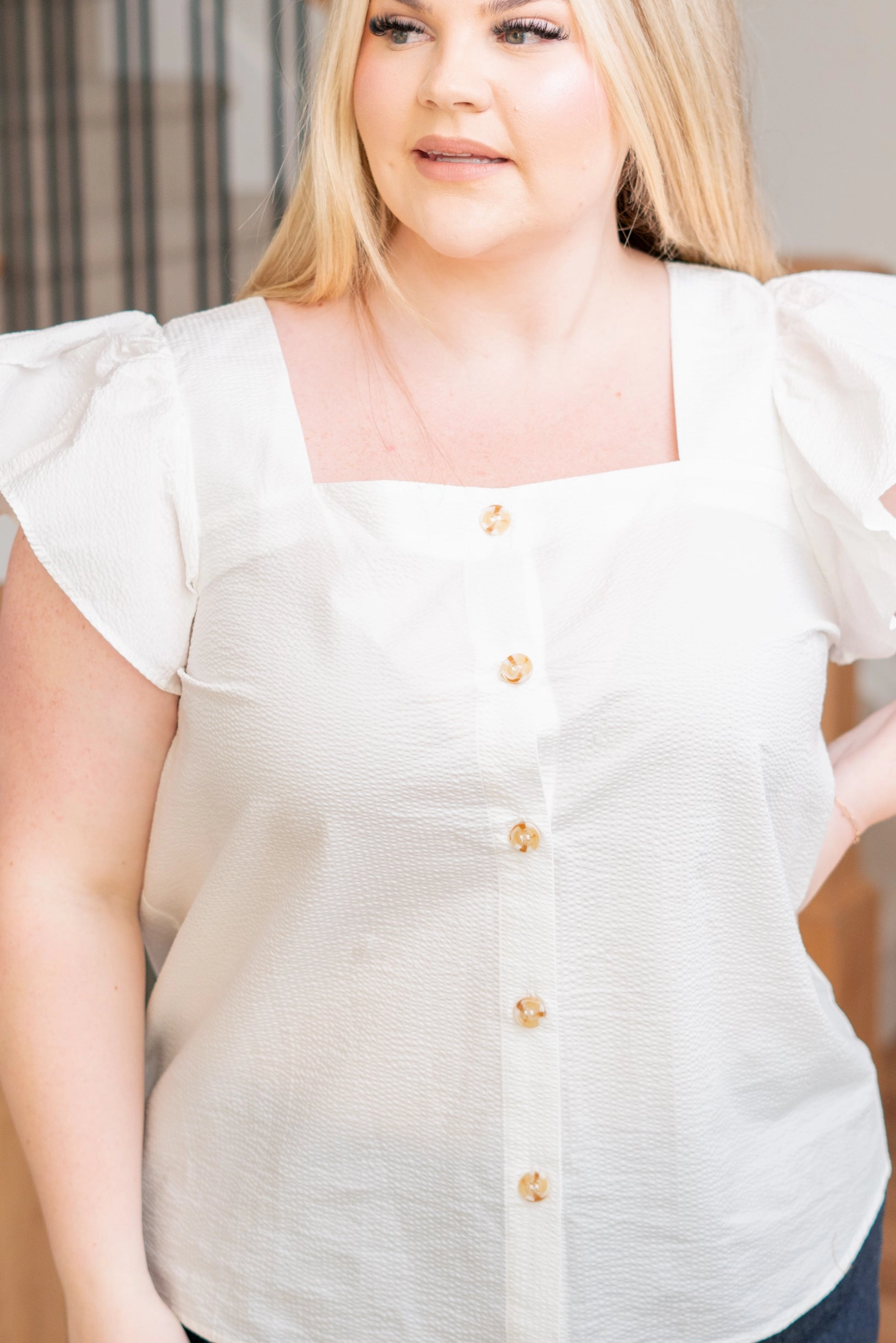 Plus Size Button Up Top - White Reinforced Seams