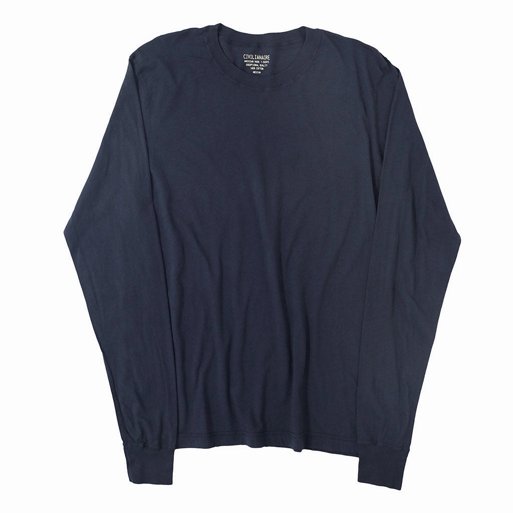 Garment Washed Finish Long Sleeve Crew Neck Cotton Tee - Dk Slate Blue #4405