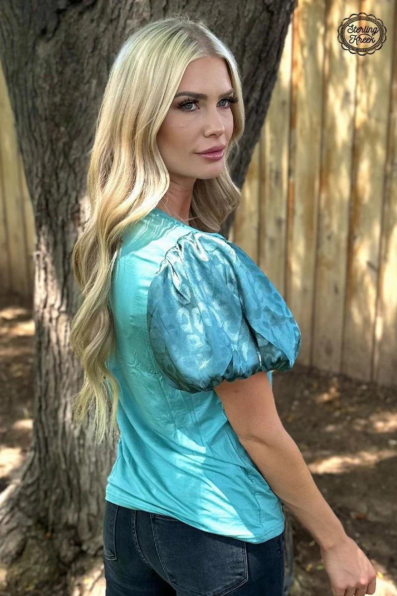 Louisiana Woman Top Teal* Non Restrictive Collar