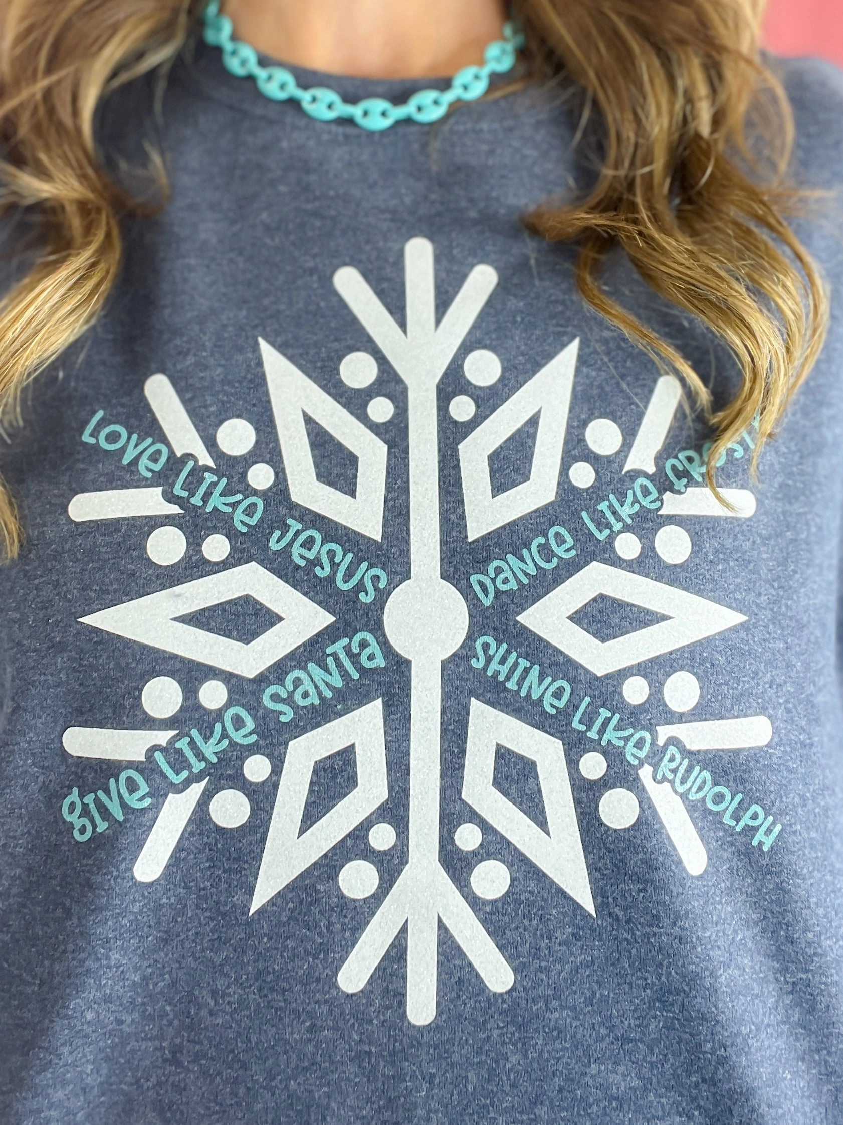 Active Tee Love Like Jesus Dance Like Frosty Glitter Snowflake Sweatshirt Top