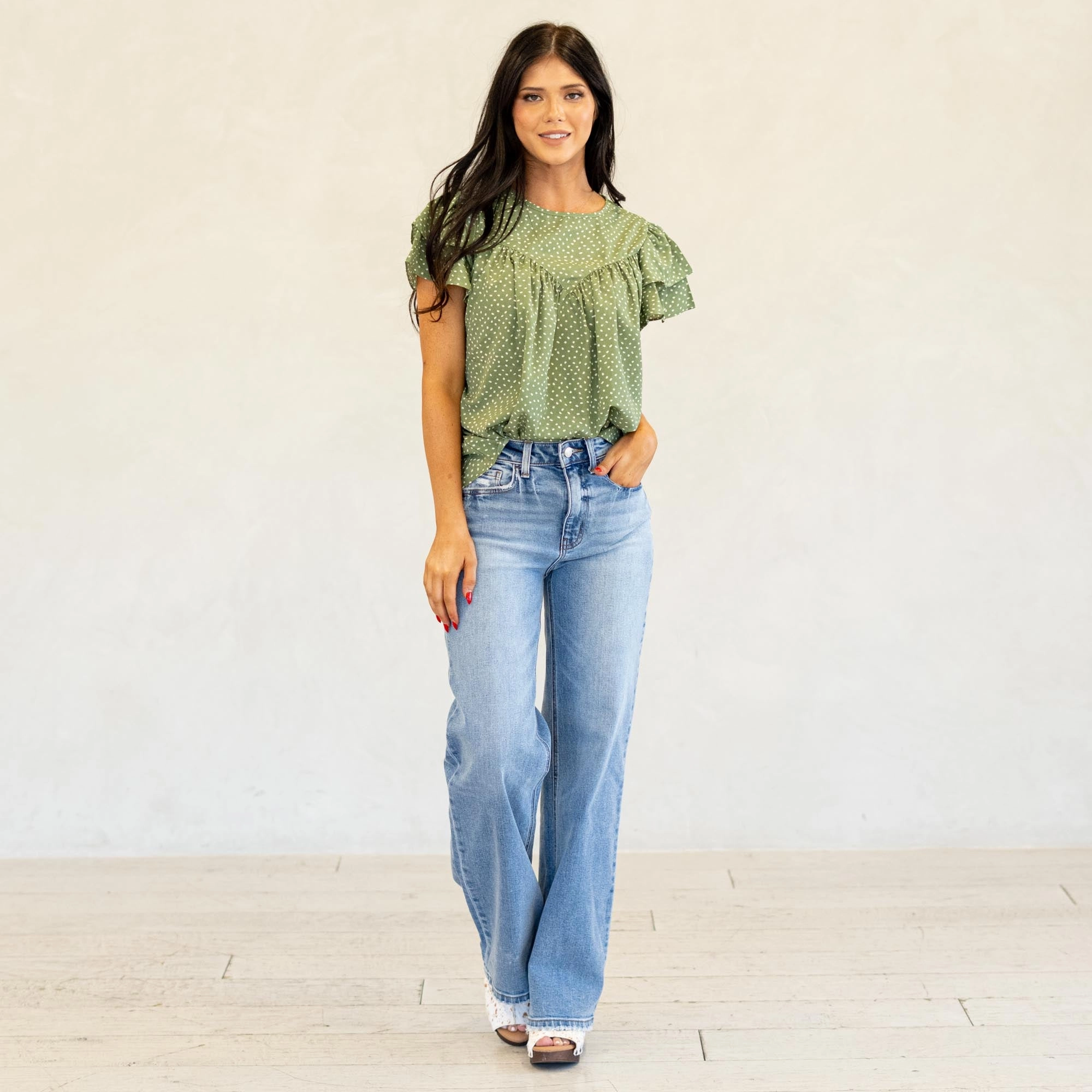 Lovervet by VERVET Leaping Water 90's Super High Rise Wide Jeans Medium Blue Casual Morning Stroll Evening Stroll Athlete Fit