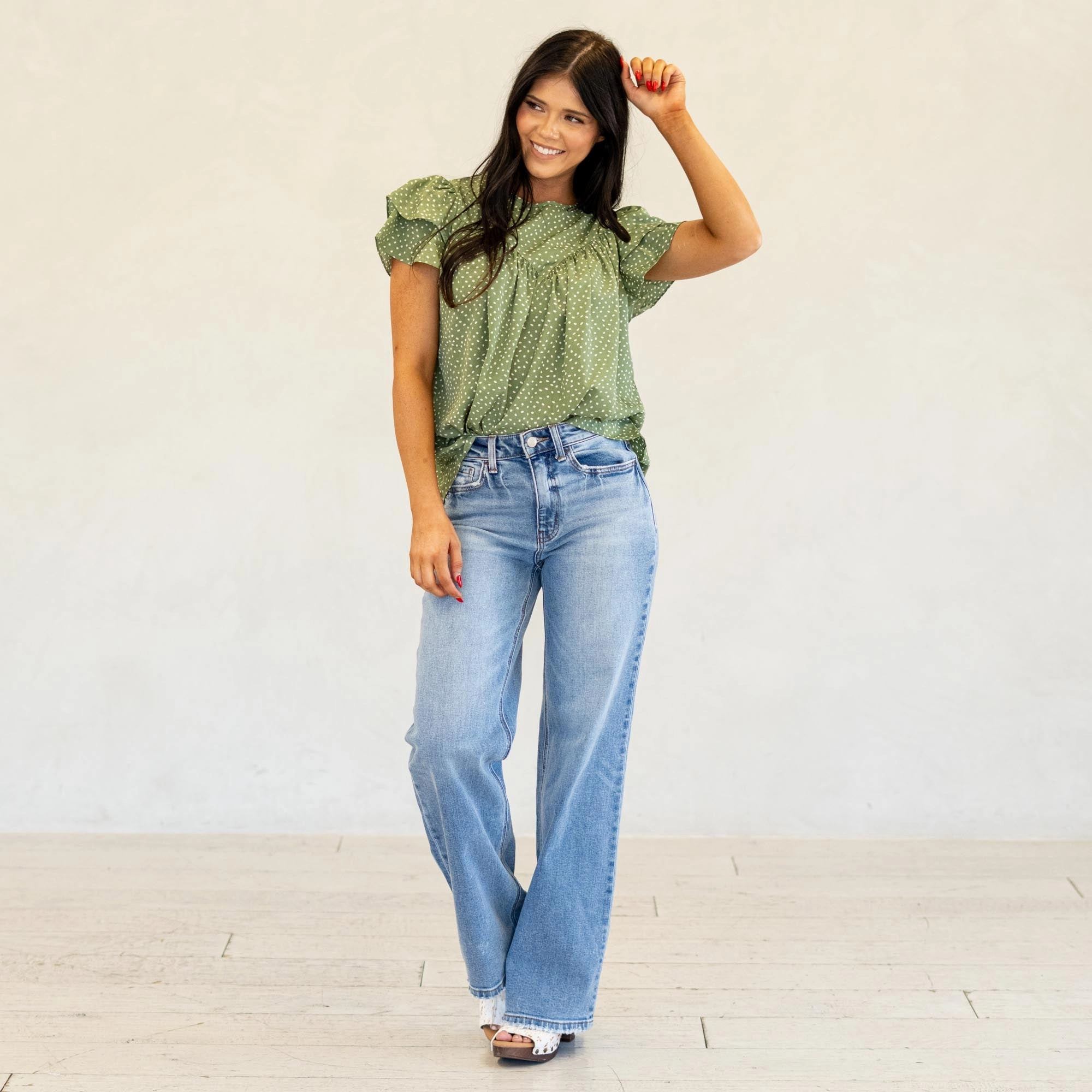 Lovervet by VERVET Leaping Water 90's Super High Rise Wide Jeans Medium Blue Outerwear Friendly