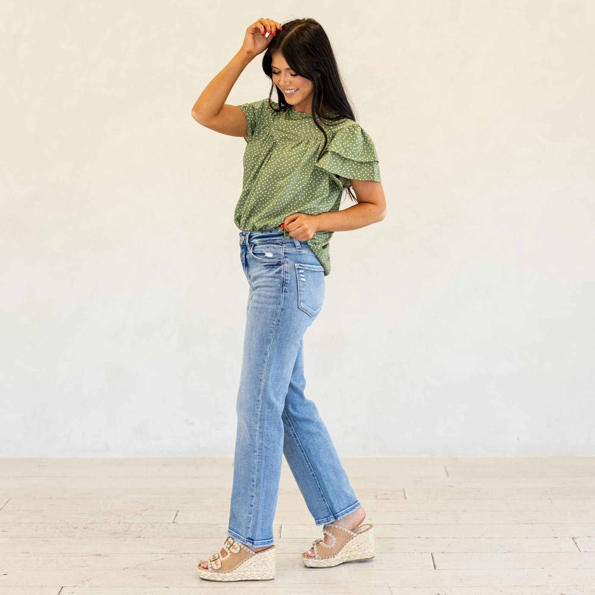 Lovervet Enhance Super High Rise Slim Wide Jeans Medium Blue Wash Anywhere Fit Eco Friendly Dye