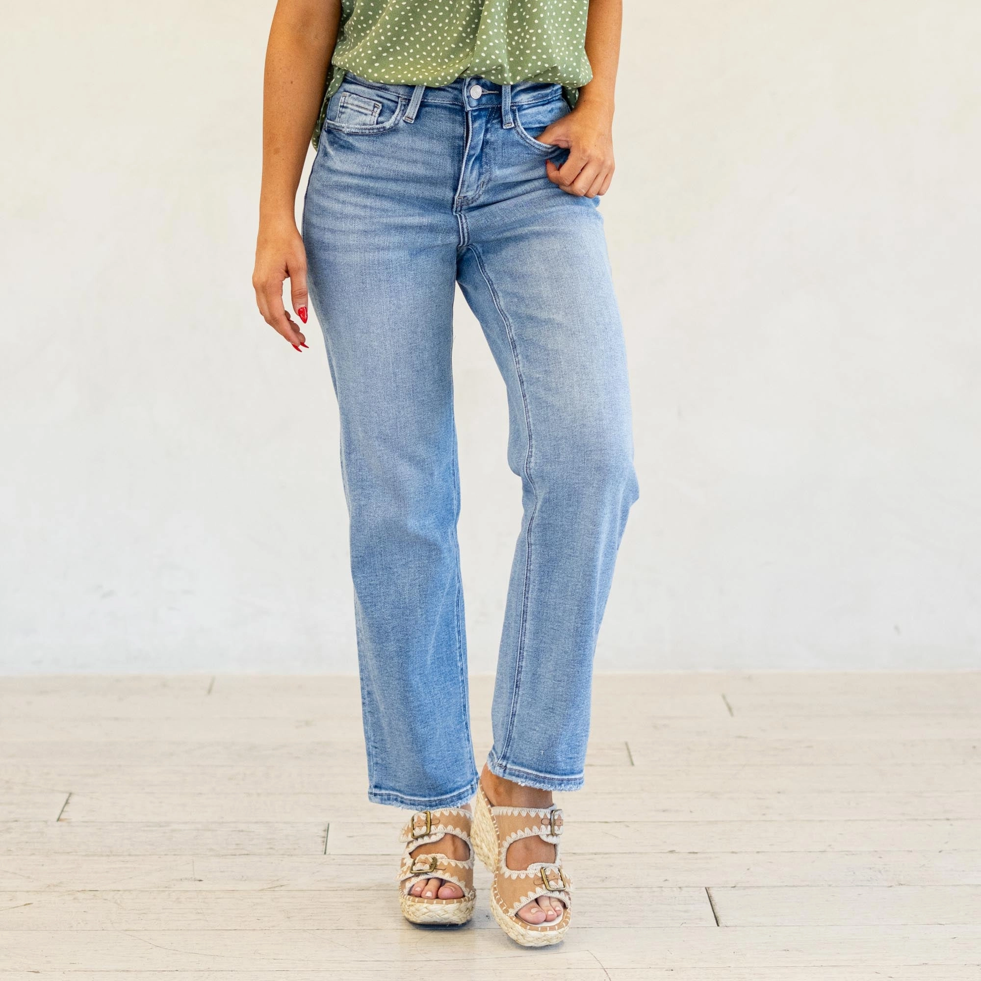 Lovervet Enhance Super High Rise Slim Wide Jeans Medium Blue Wash Trend Setter Trendy Premium