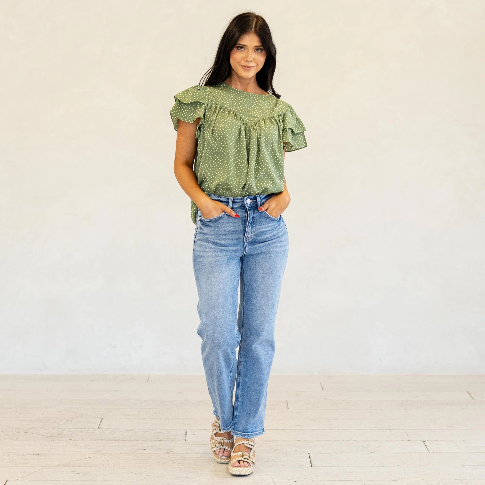 All Use Wear Lovervet Enhance Super High Rise Slim Wide Jeans Medium Blue Wash