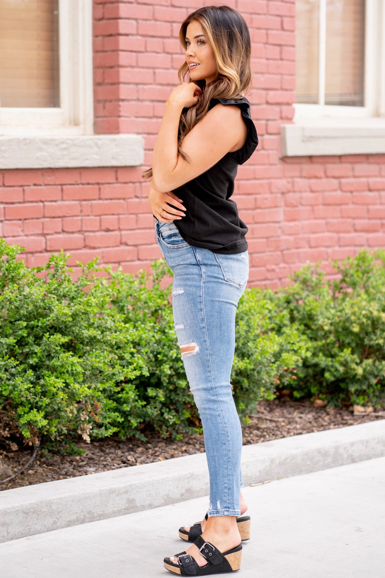 City Approved Contemporary Vibe LOVERVET Gained High Rise Distressed Skinny Jeans Medium Blue Wash