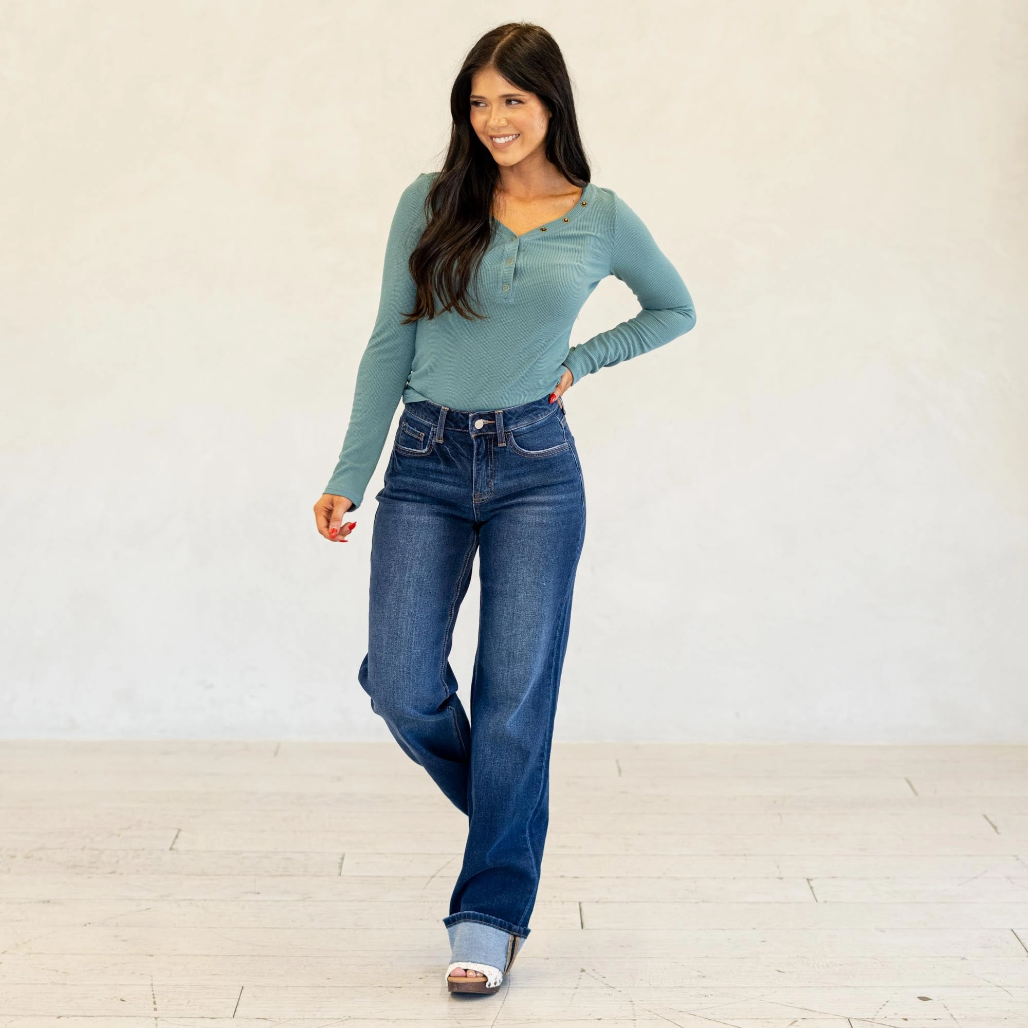 Smooth Feel Lovervet Midnight Ease High Rise Cuffed Wide Leg Jeans Dark Blue Wash