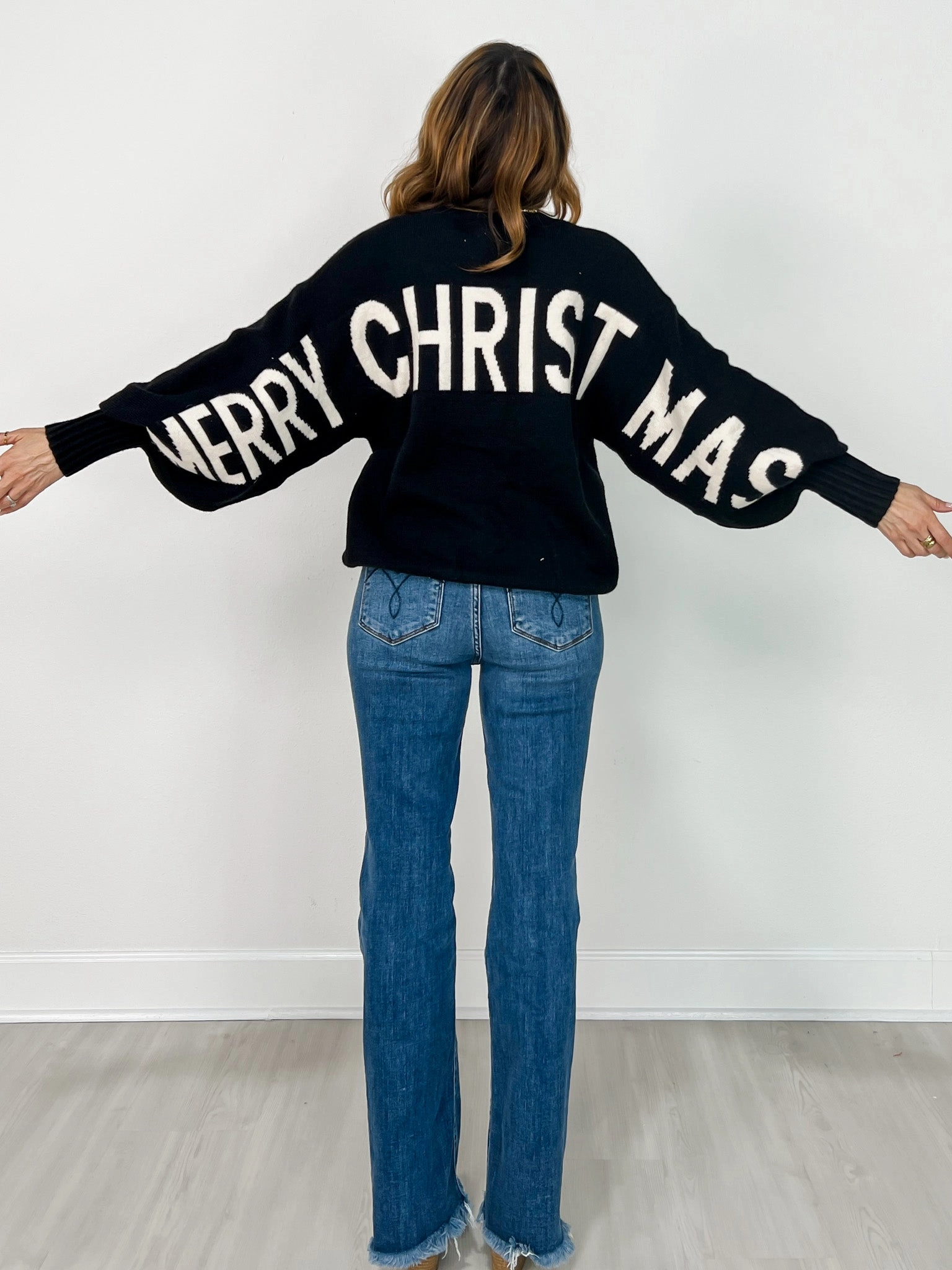 Layering Comfort Cozy Thermal Christmas Sweater With Front and Back Lettering