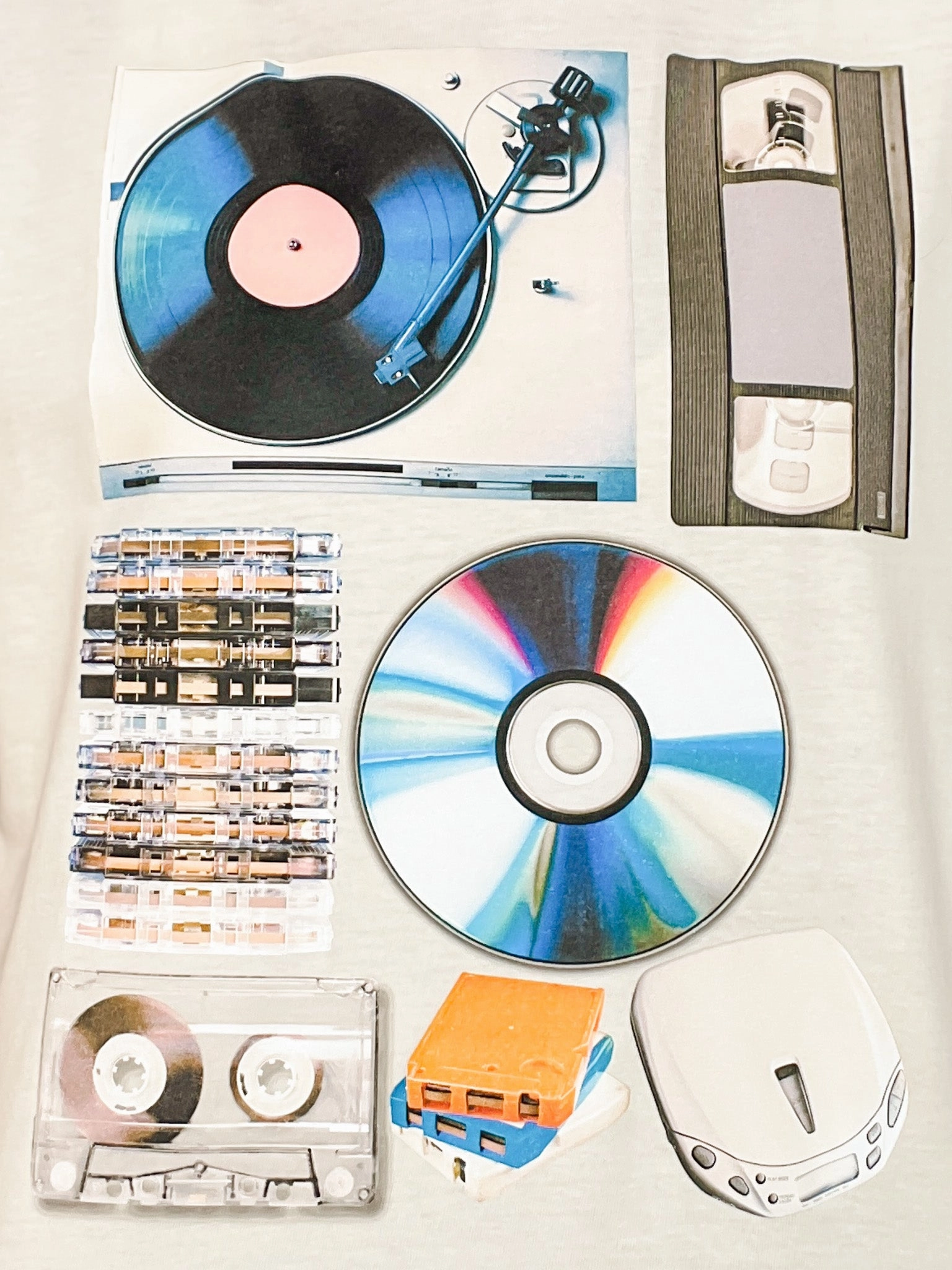 Vintage Music & Media Collage Graphic Tee Ventilated Panel Design